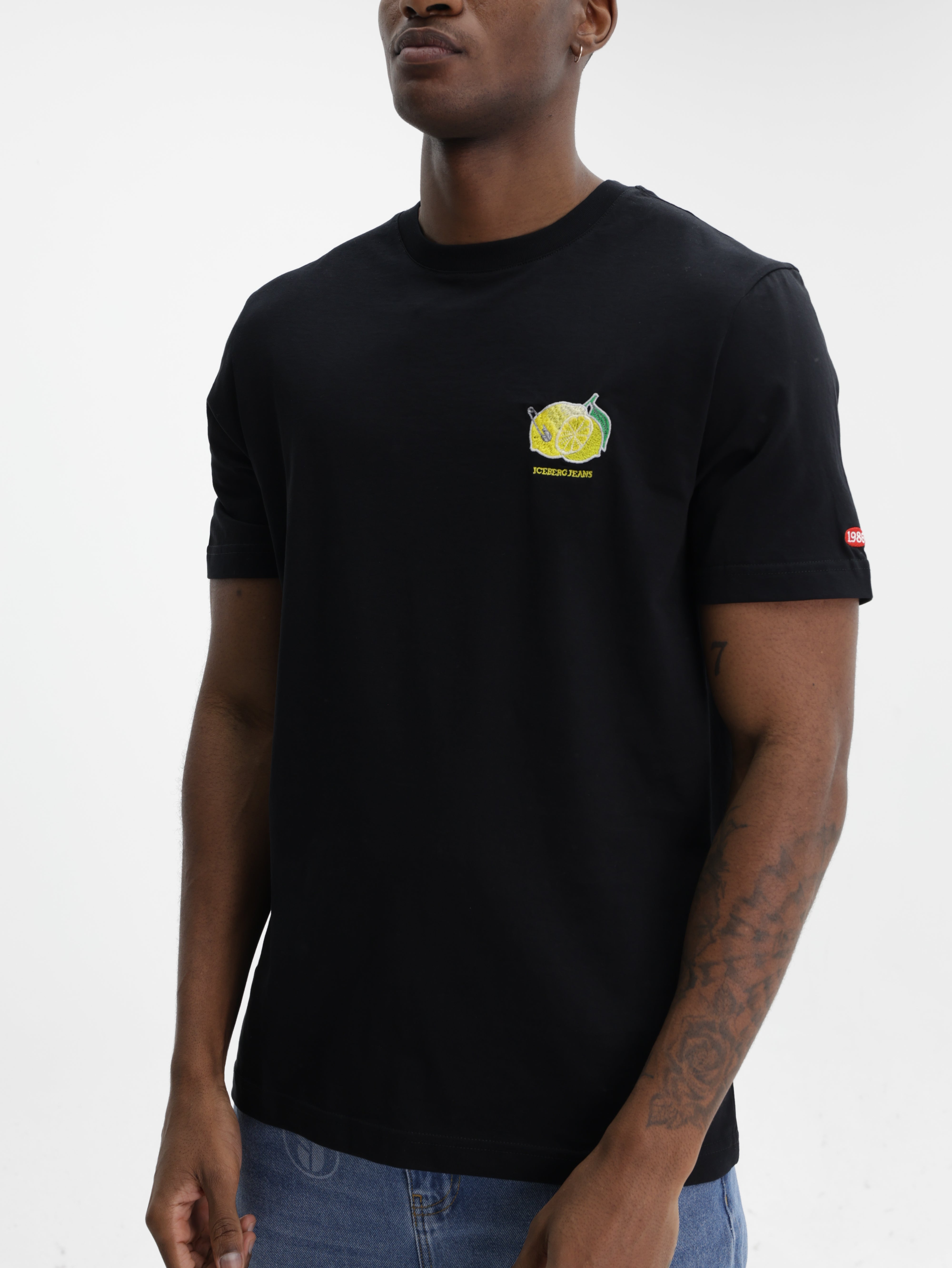 Iceberg Jeans T-Shirt Lemon Logo Print Black
