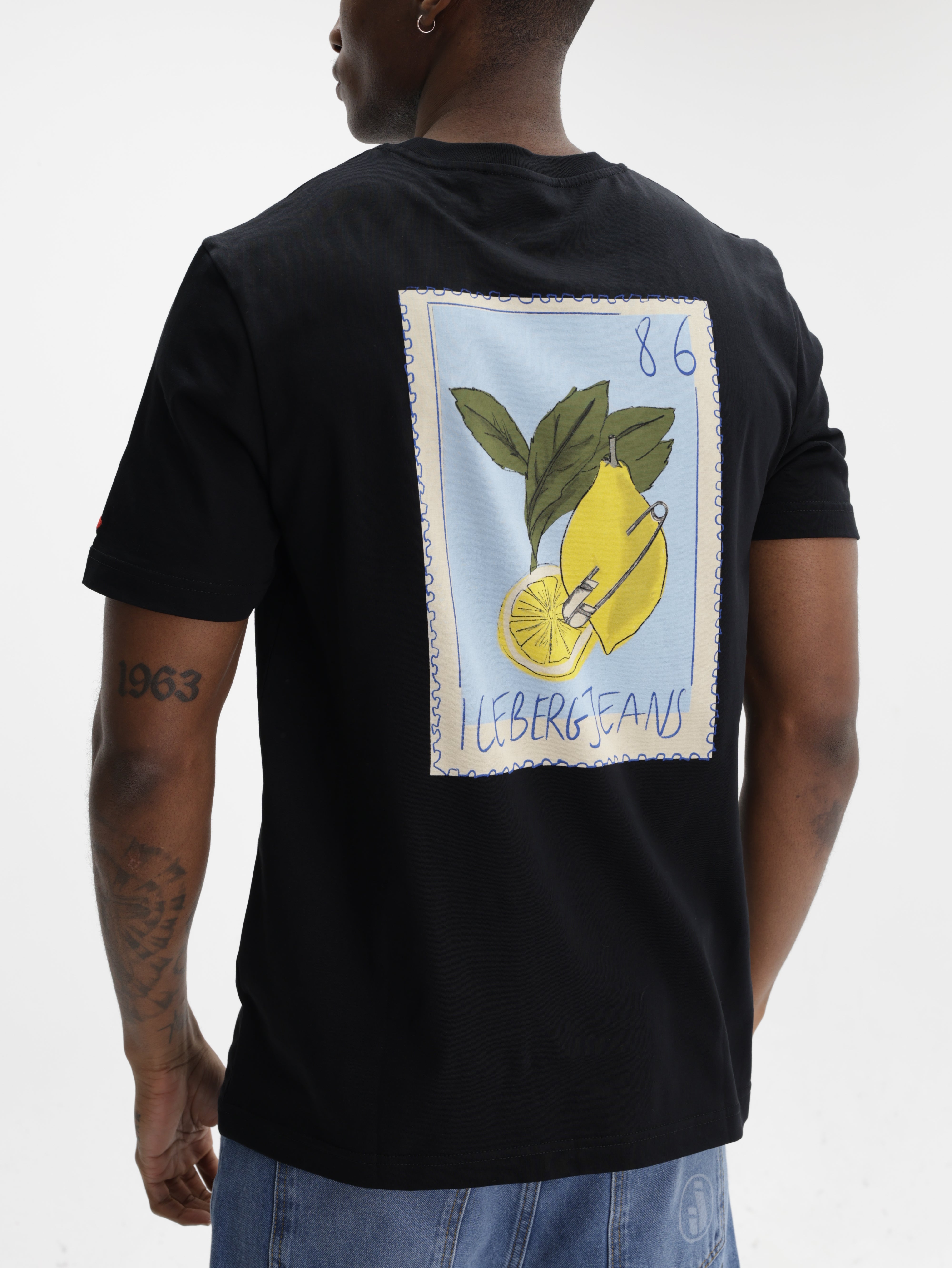 Iceberg Jeans T-Shirt Lemon Logo Print Black