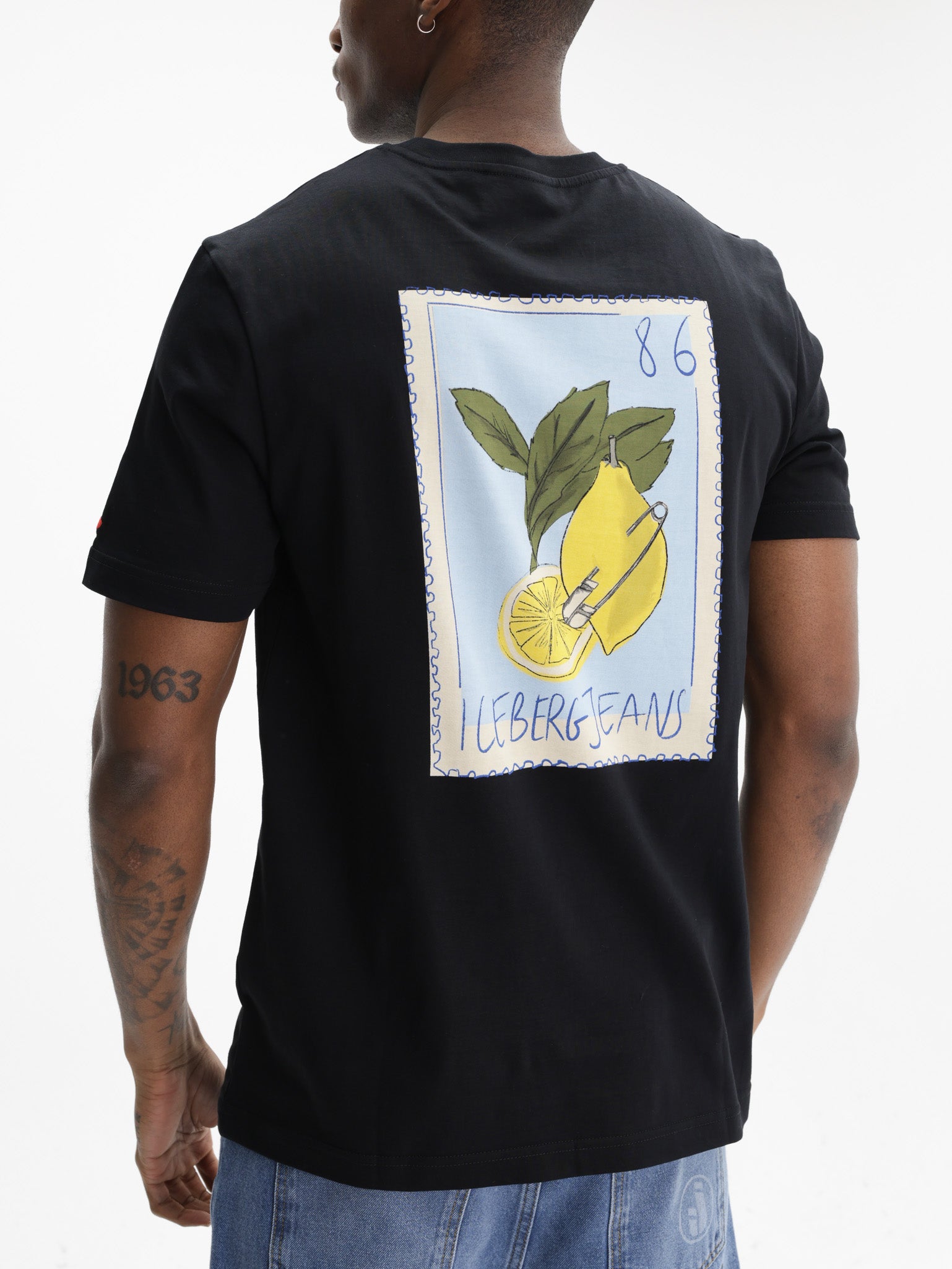 Iceberg Jeans T-Shirt Lemon Logo Print Black