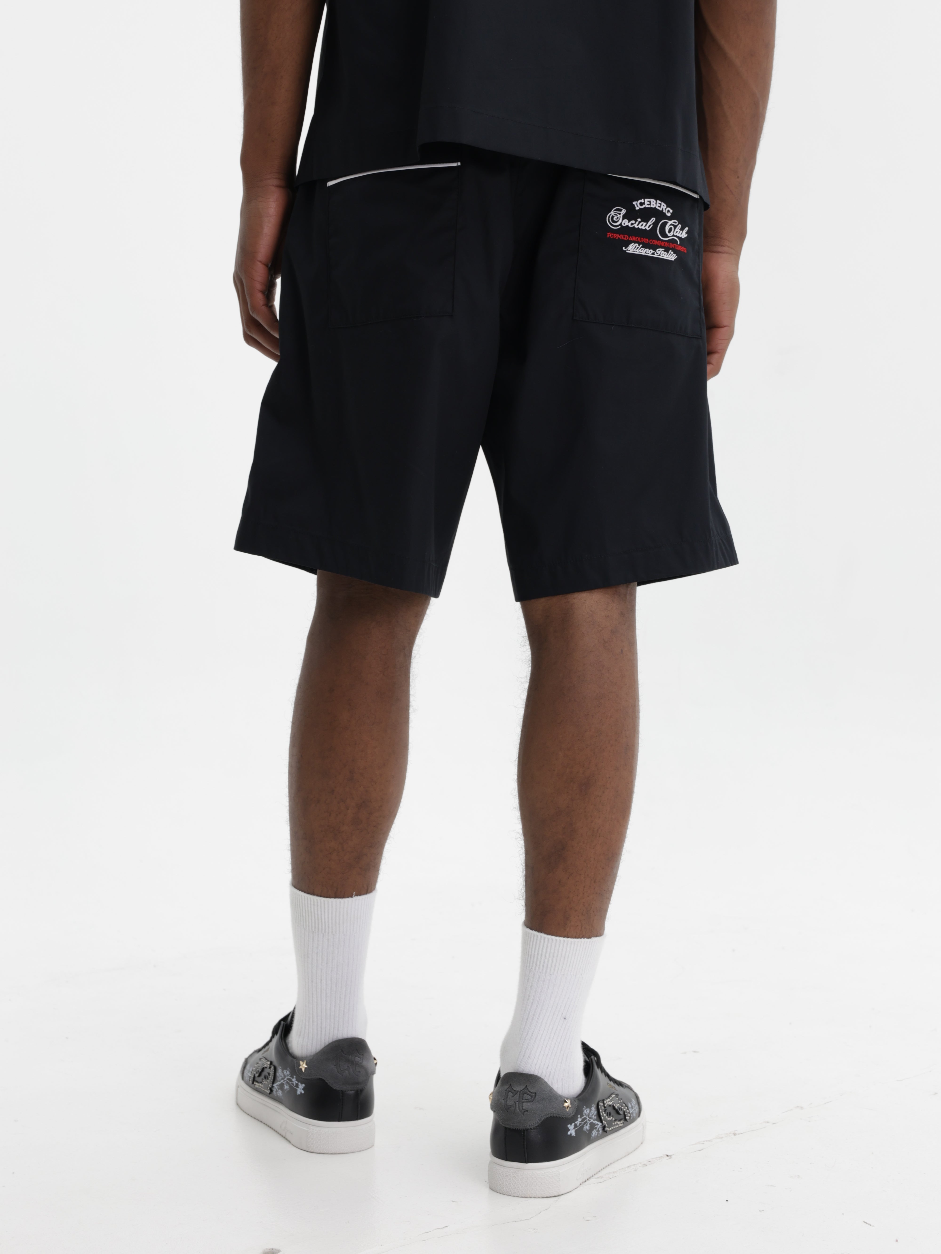 Iceberg Shorts White Stripe Plain Black