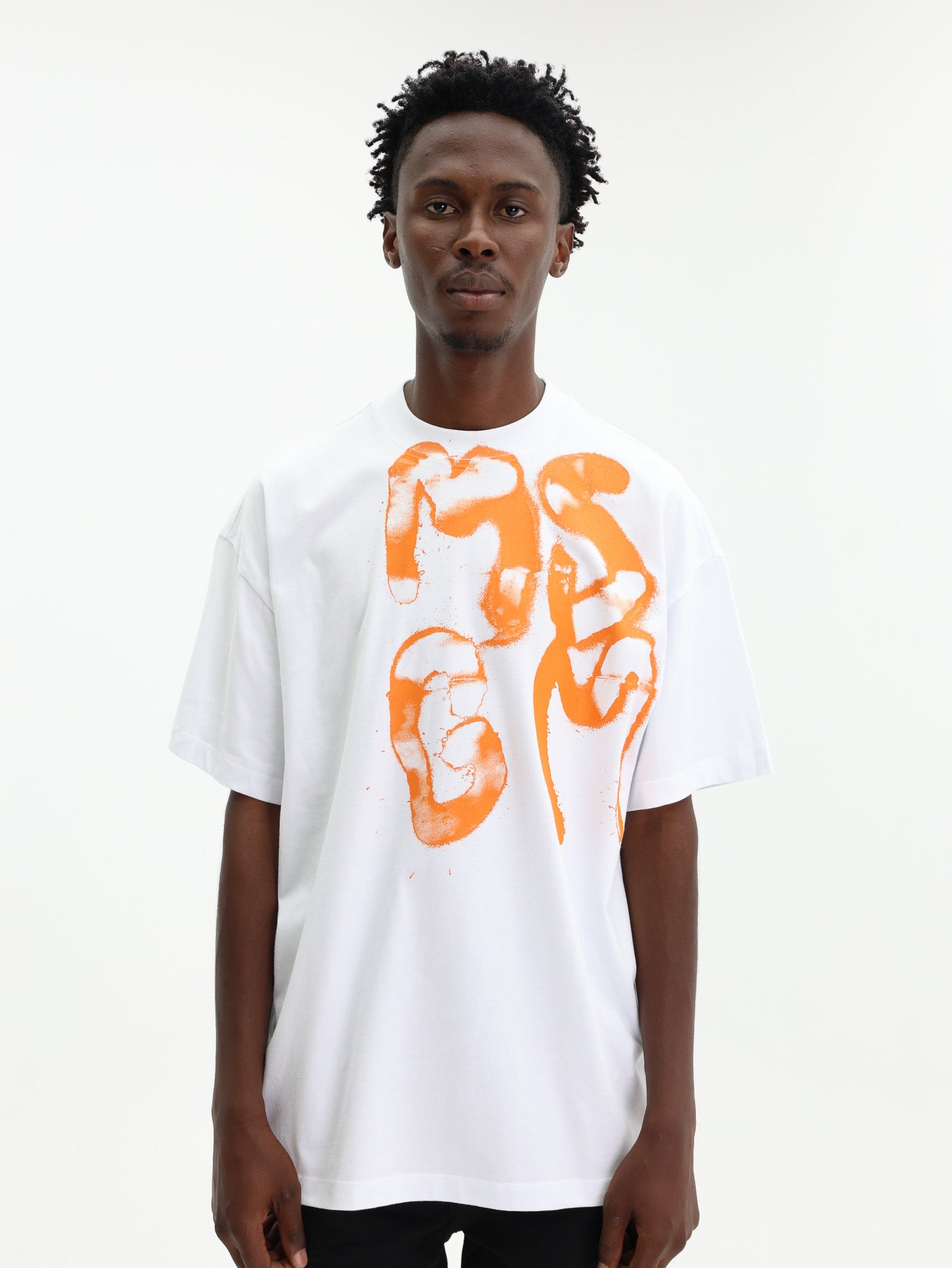 Msgm Crew Brushed Logo White-Orange