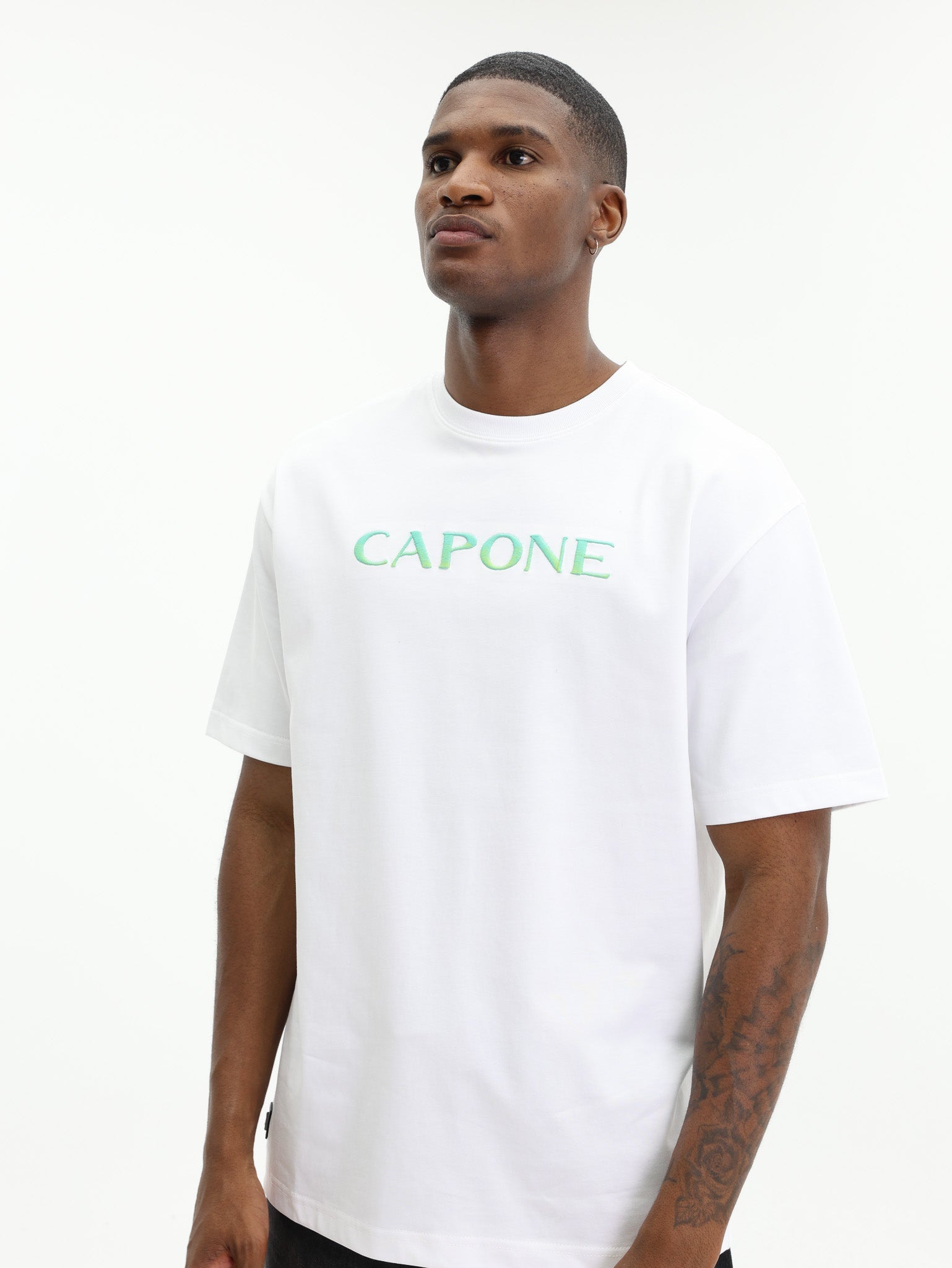 Capone T-Shirt Logo White-Aqua