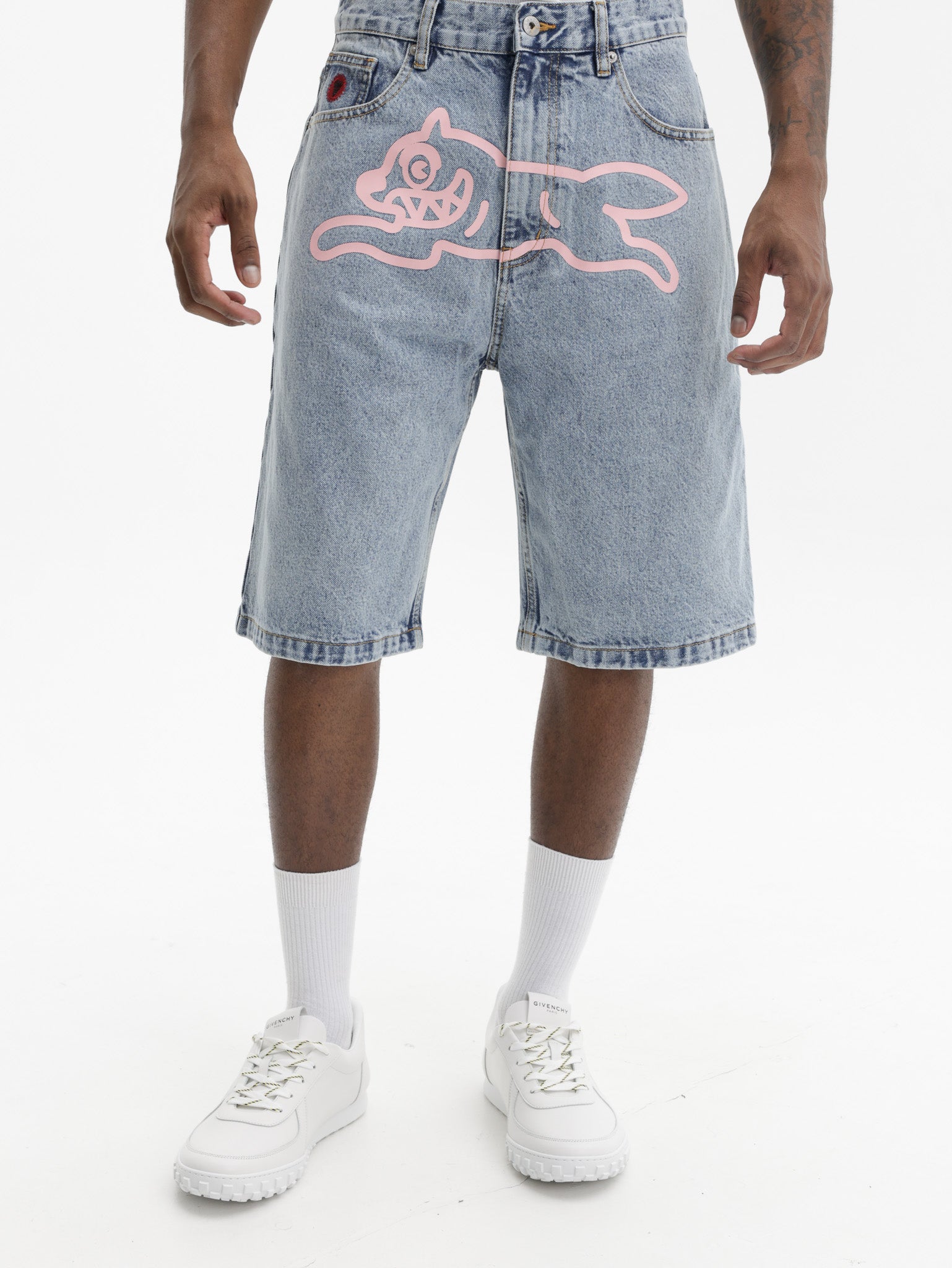 Ice Cream Denim Shorts Running Dog Heavy Wash Blue
