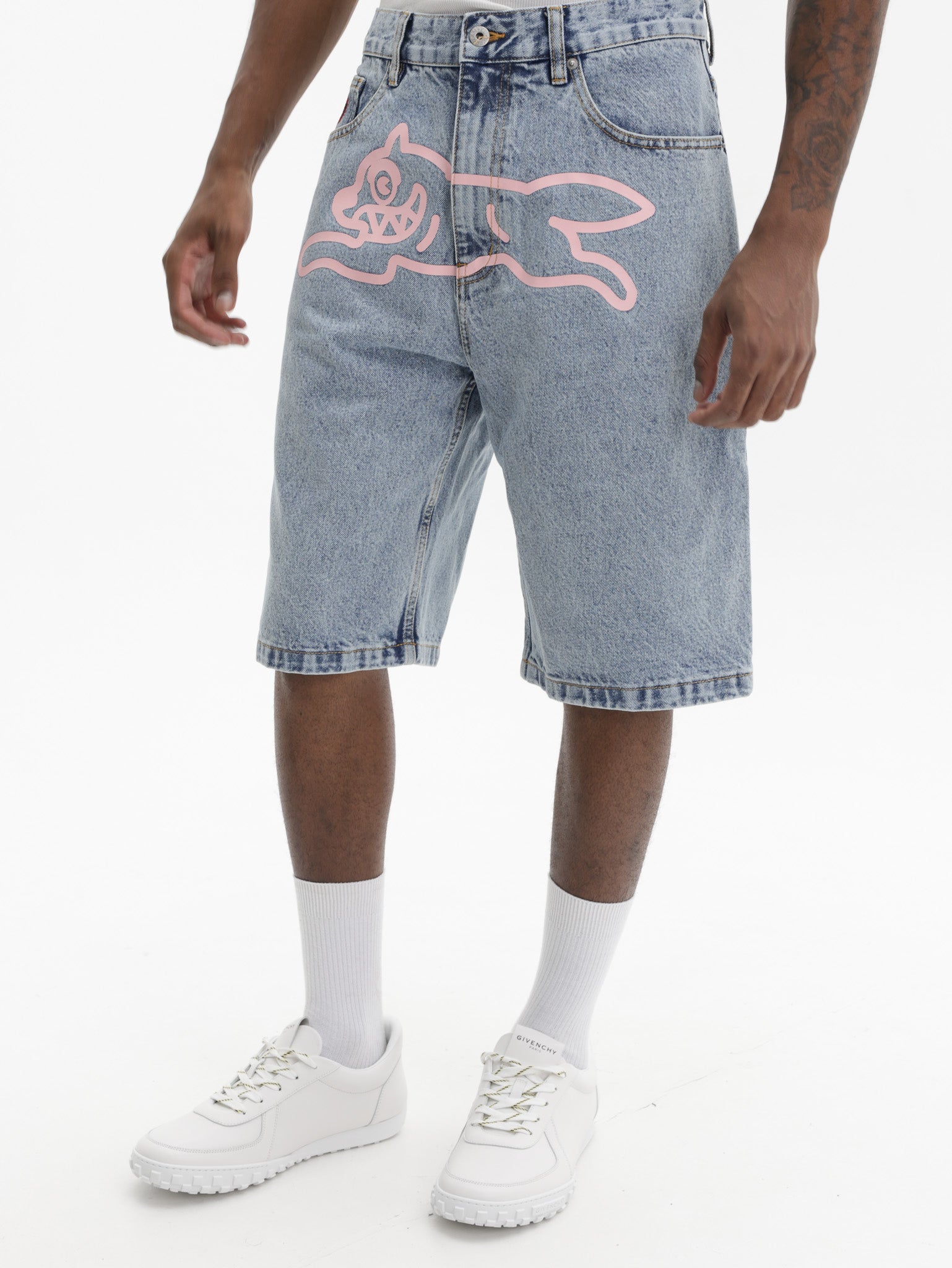 Ice Cream Denim Shorts Running Dog Heavy Wash Blue