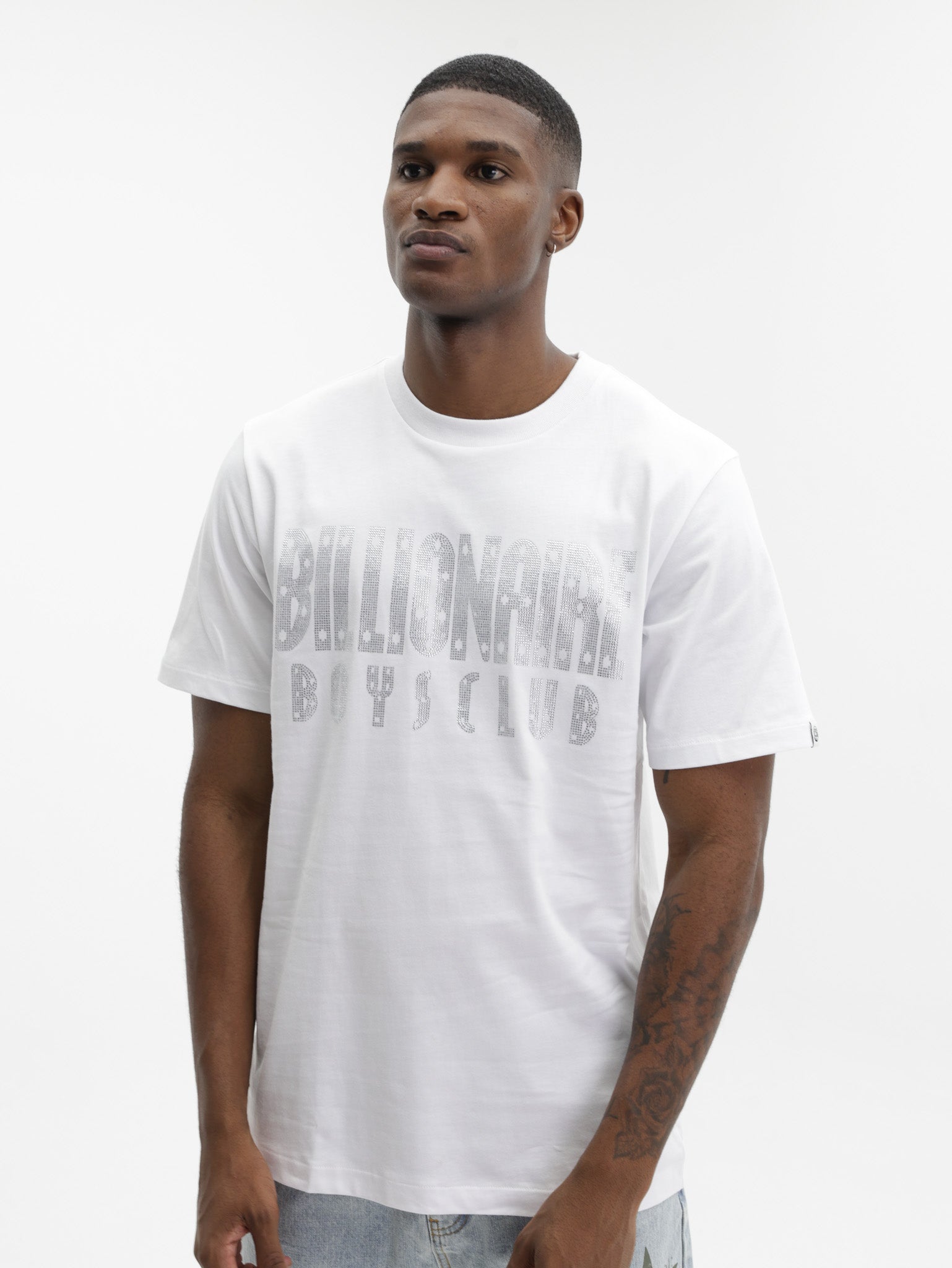 Billionaire Boys Club T-Shirt Rhinestone Straight Logo White