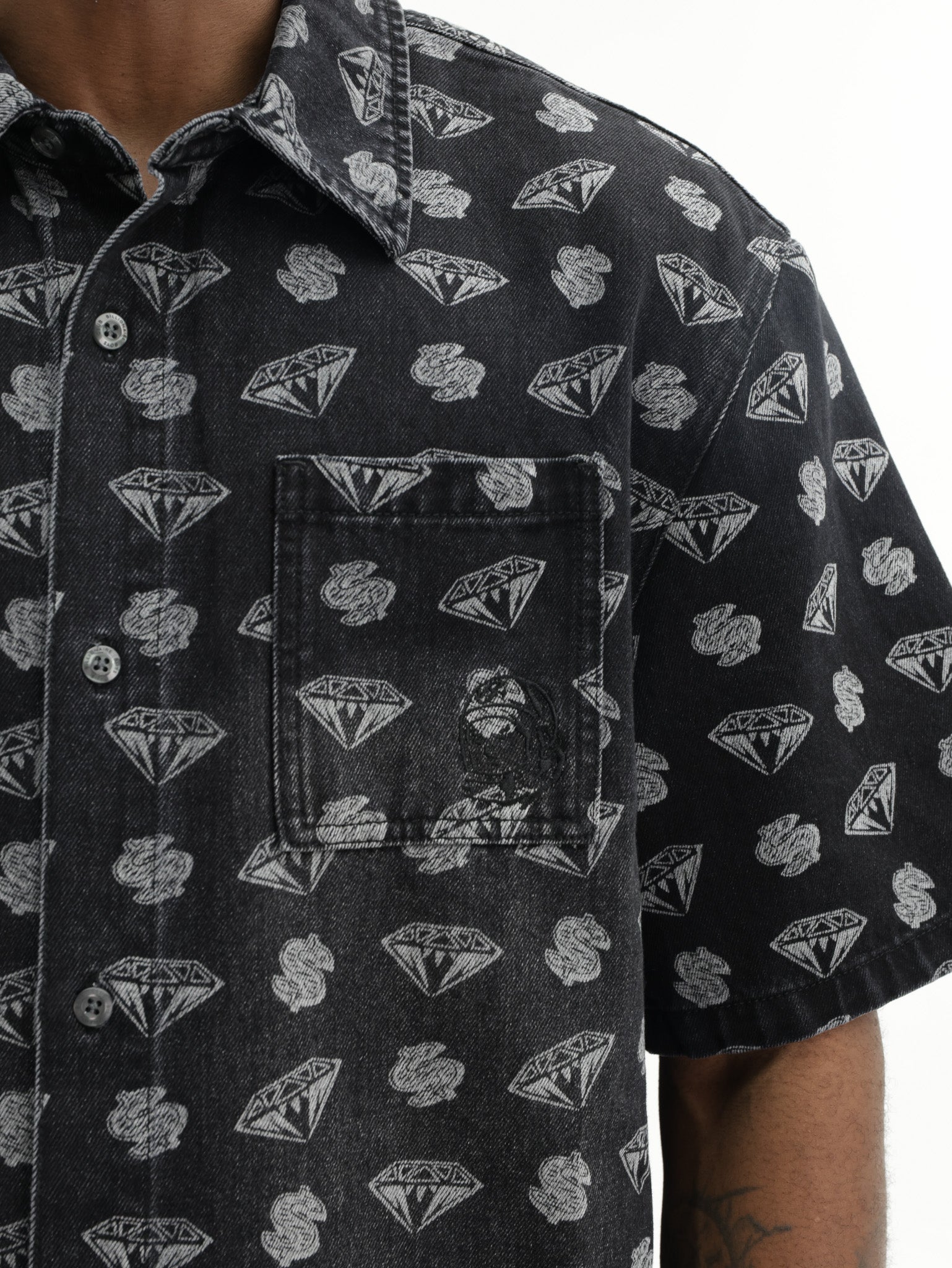 Billionaire Boys Club Denim Shirt Diamonds & Dollars Oversized Ss Black