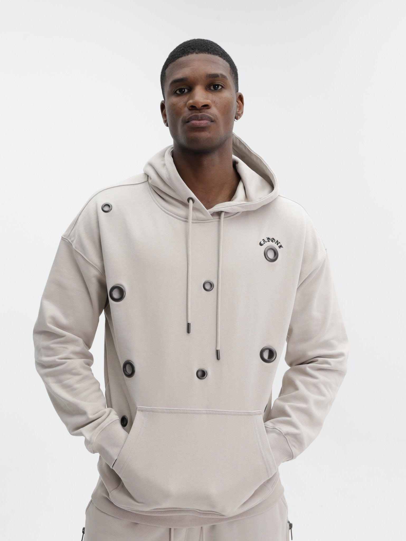 Capone Hoodie Metallic Rings  Beige