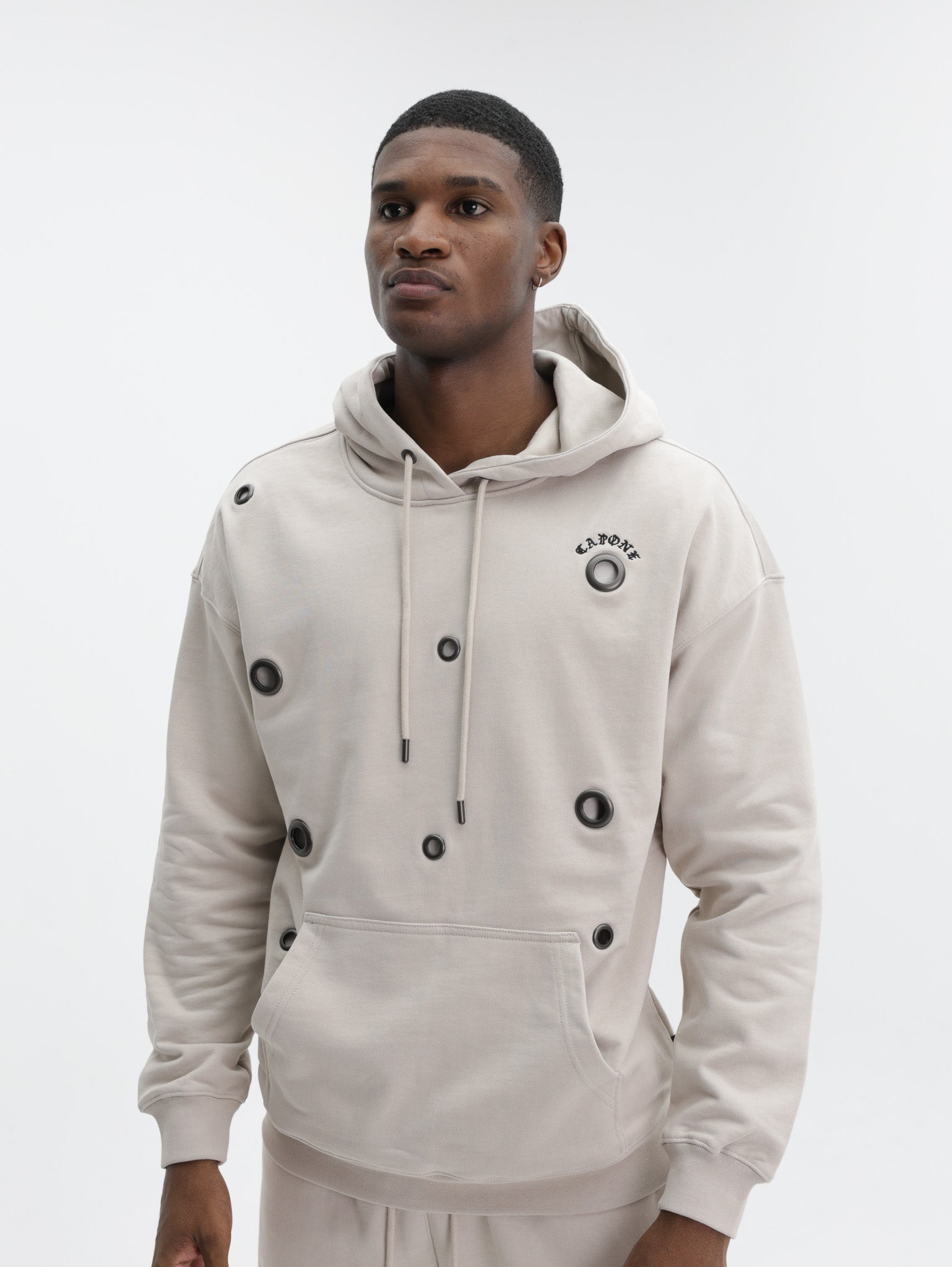 Capone Hoodie Metallic Rings  Beige