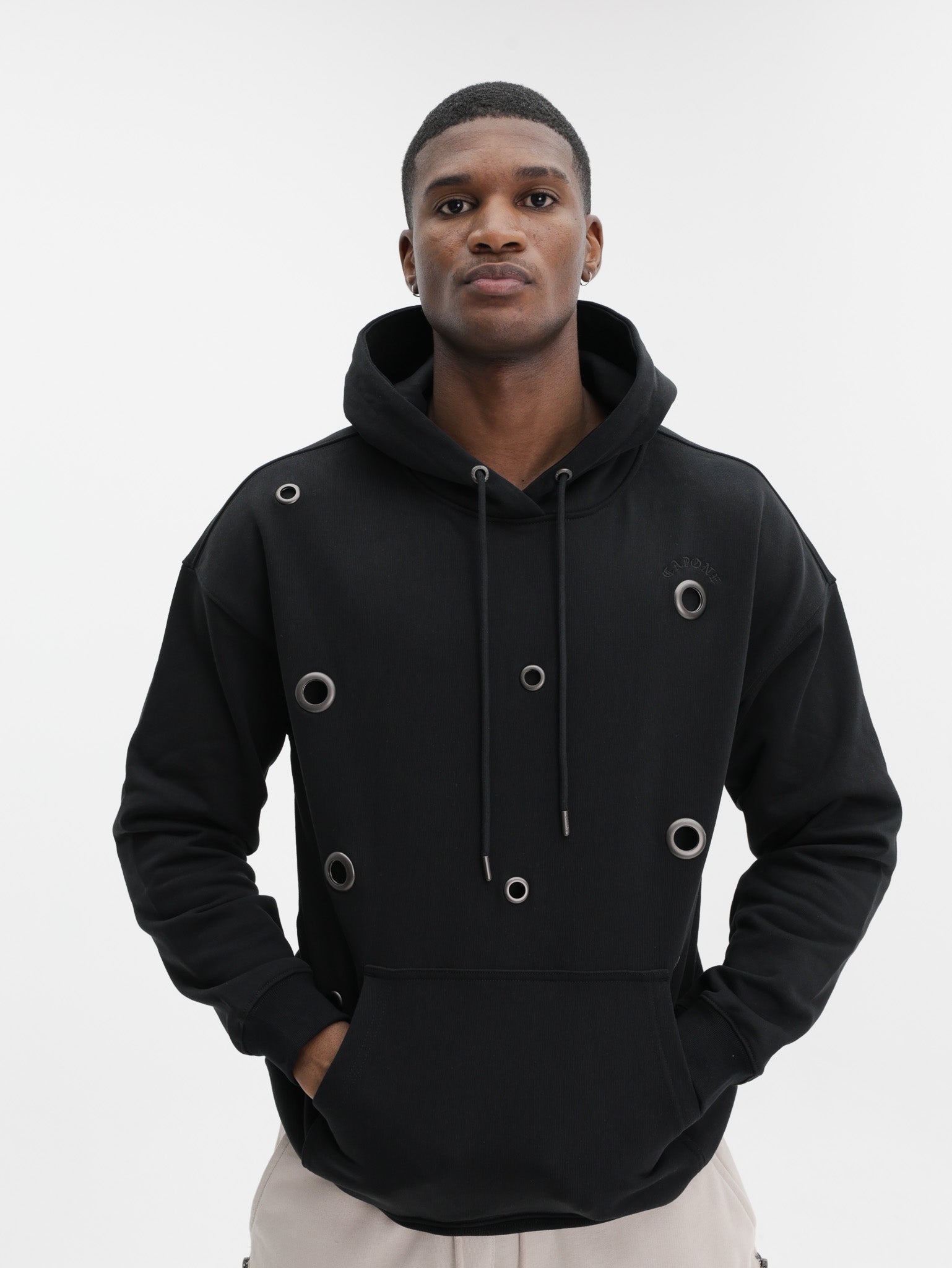 Capone Hoodie Metallic Rings  Black