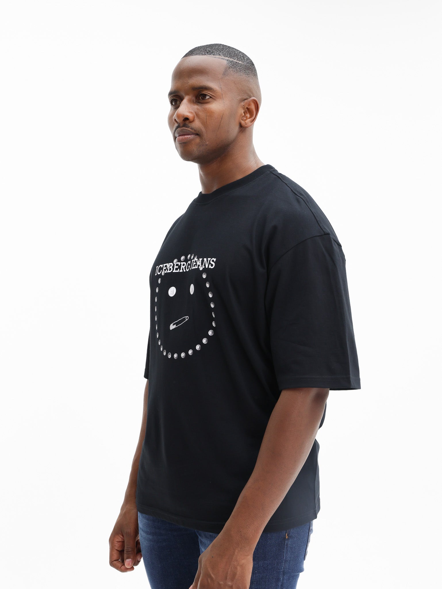Iceberg T-Shirt Relaxed Fit Smile Print In Logoed Metal Black