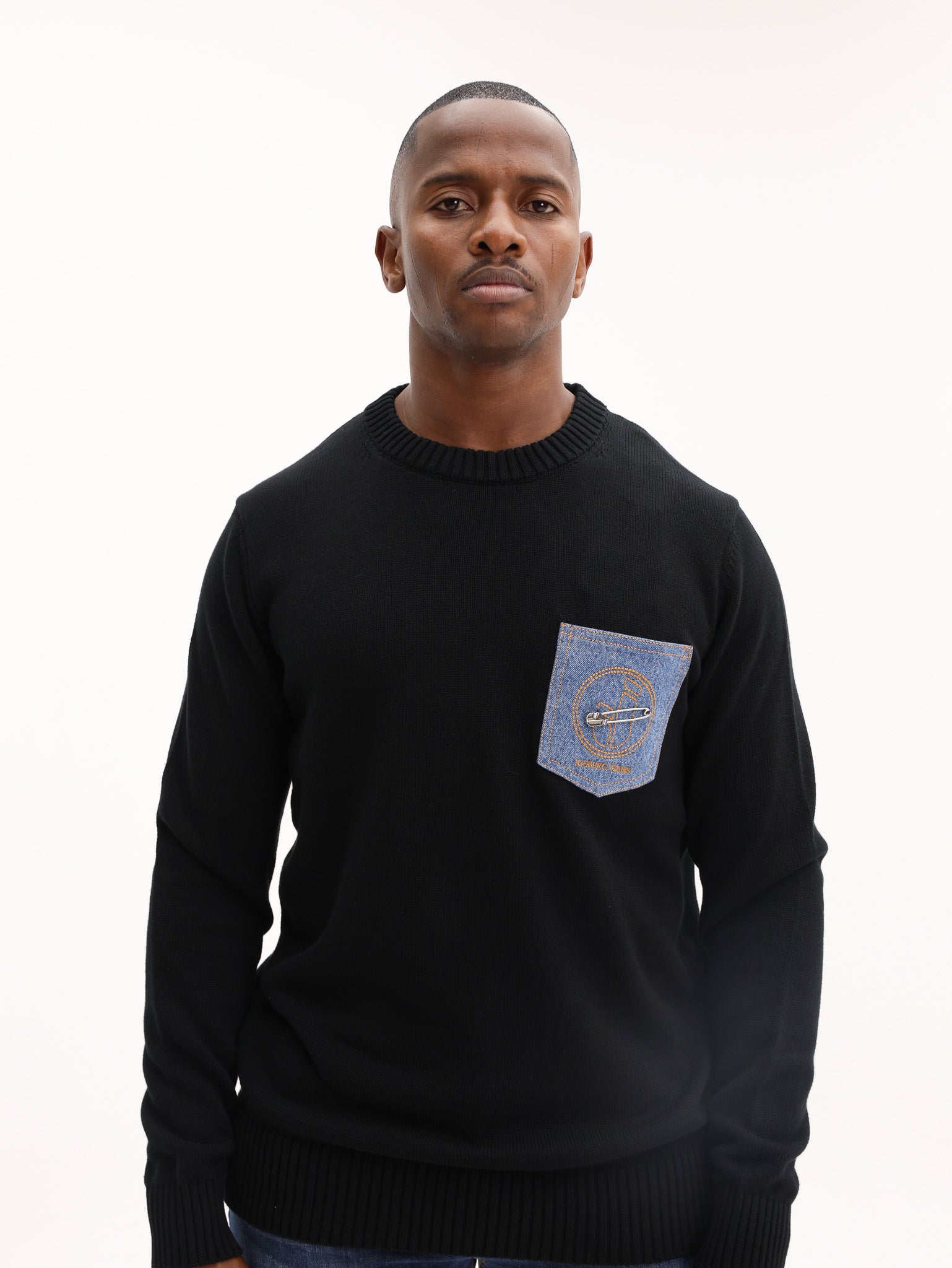 Iceberg Sweater Regular Fit Embroidered Denim Pocket Black