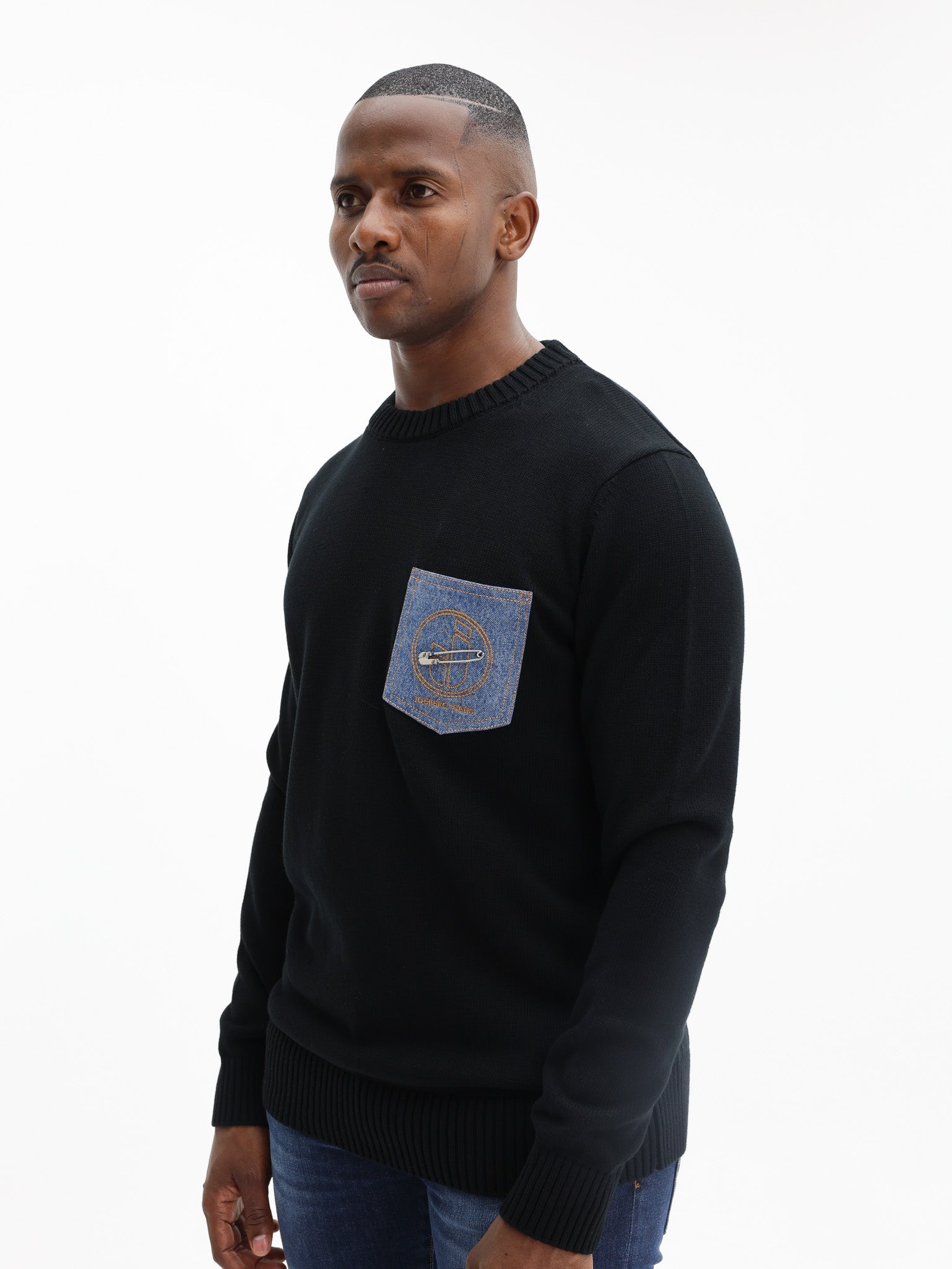 Iceberg Sweater Regular Fit Embroidered Denim Pocket Black
