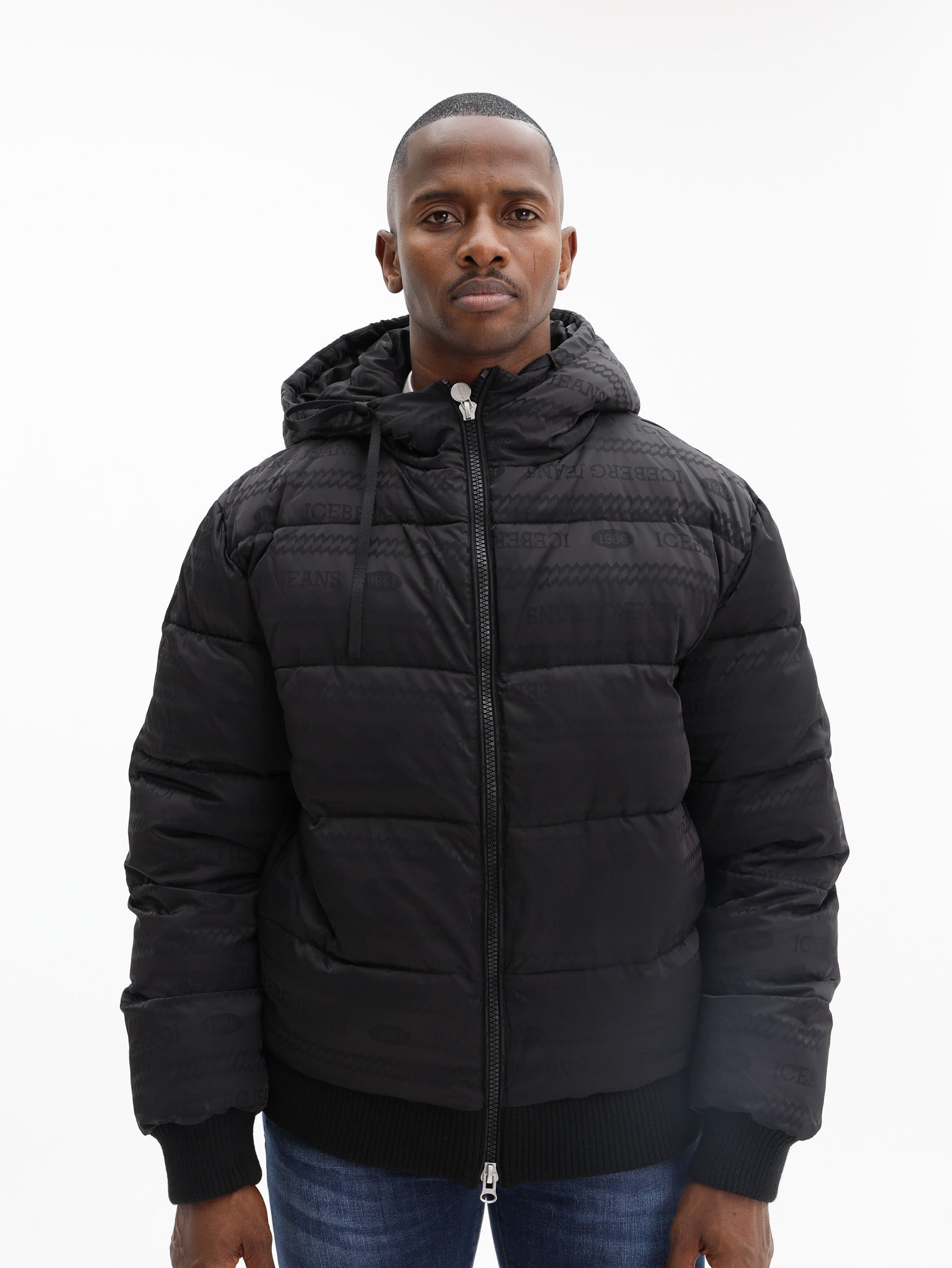 Iceberg Bomber Jacket Jacquard Logo Black