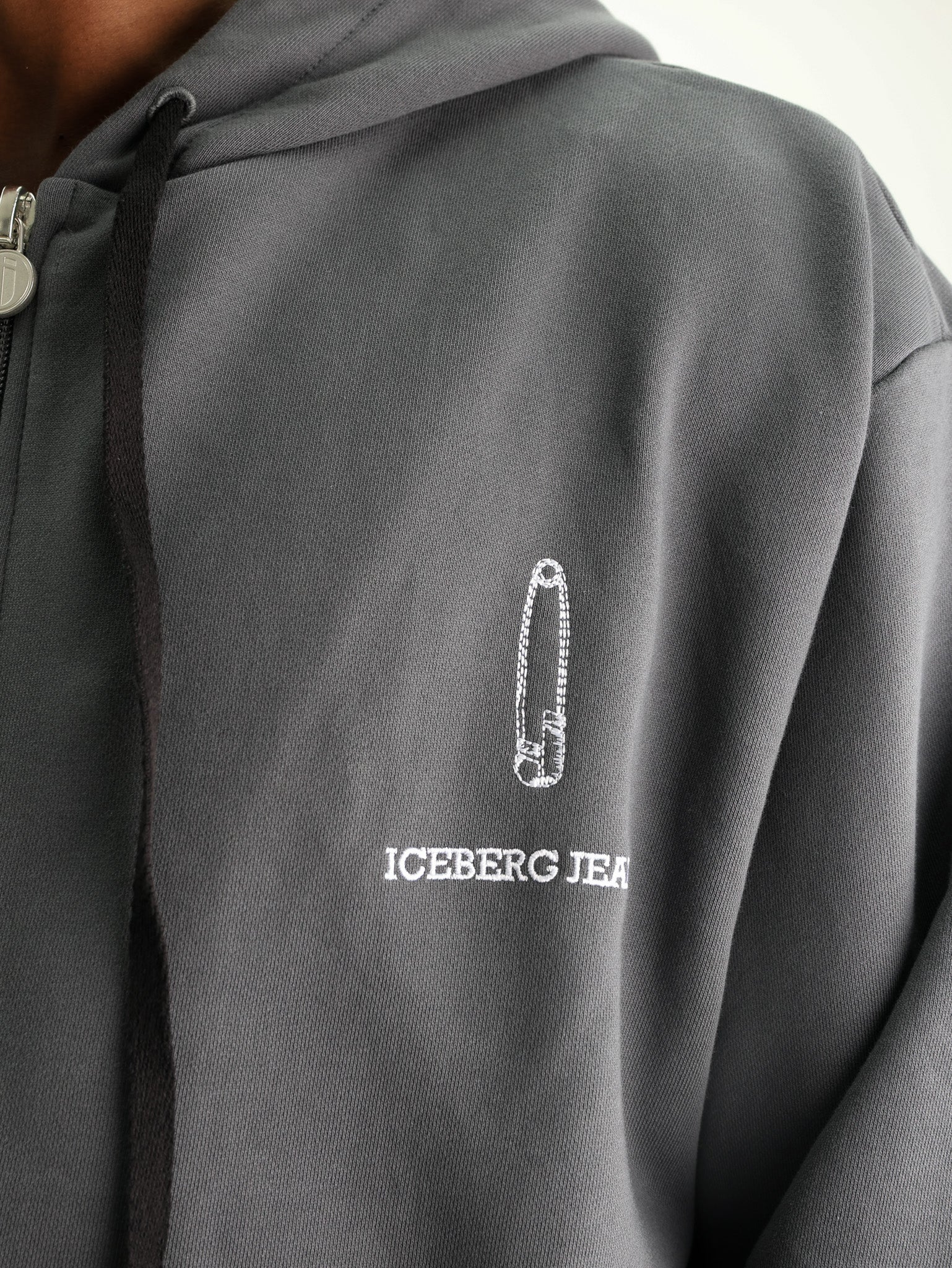 Iceberg Hoodie Diagonal Fleece Logo Print Black