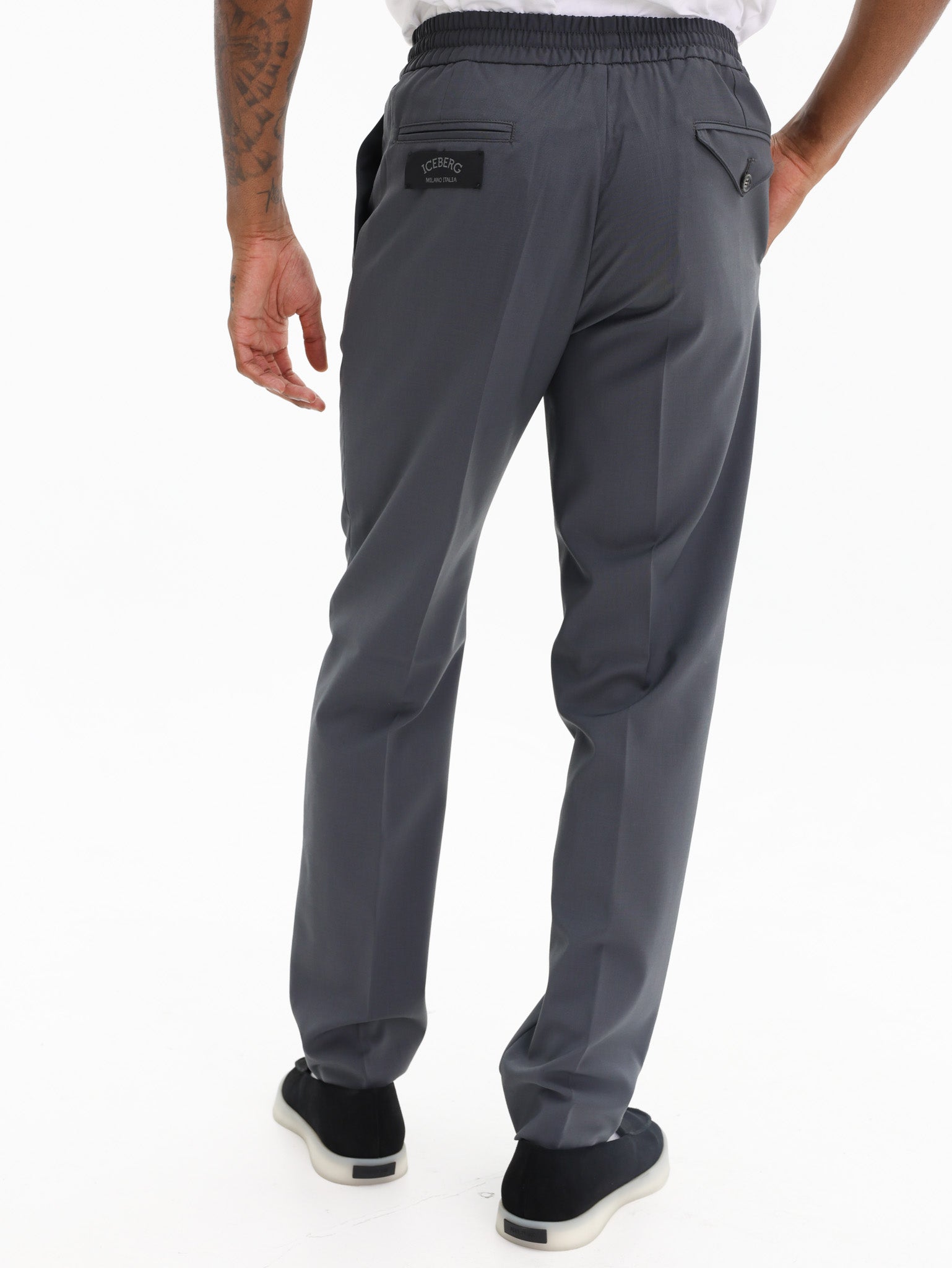 Iceberg Wool Trousers Elasticated Waist Grey