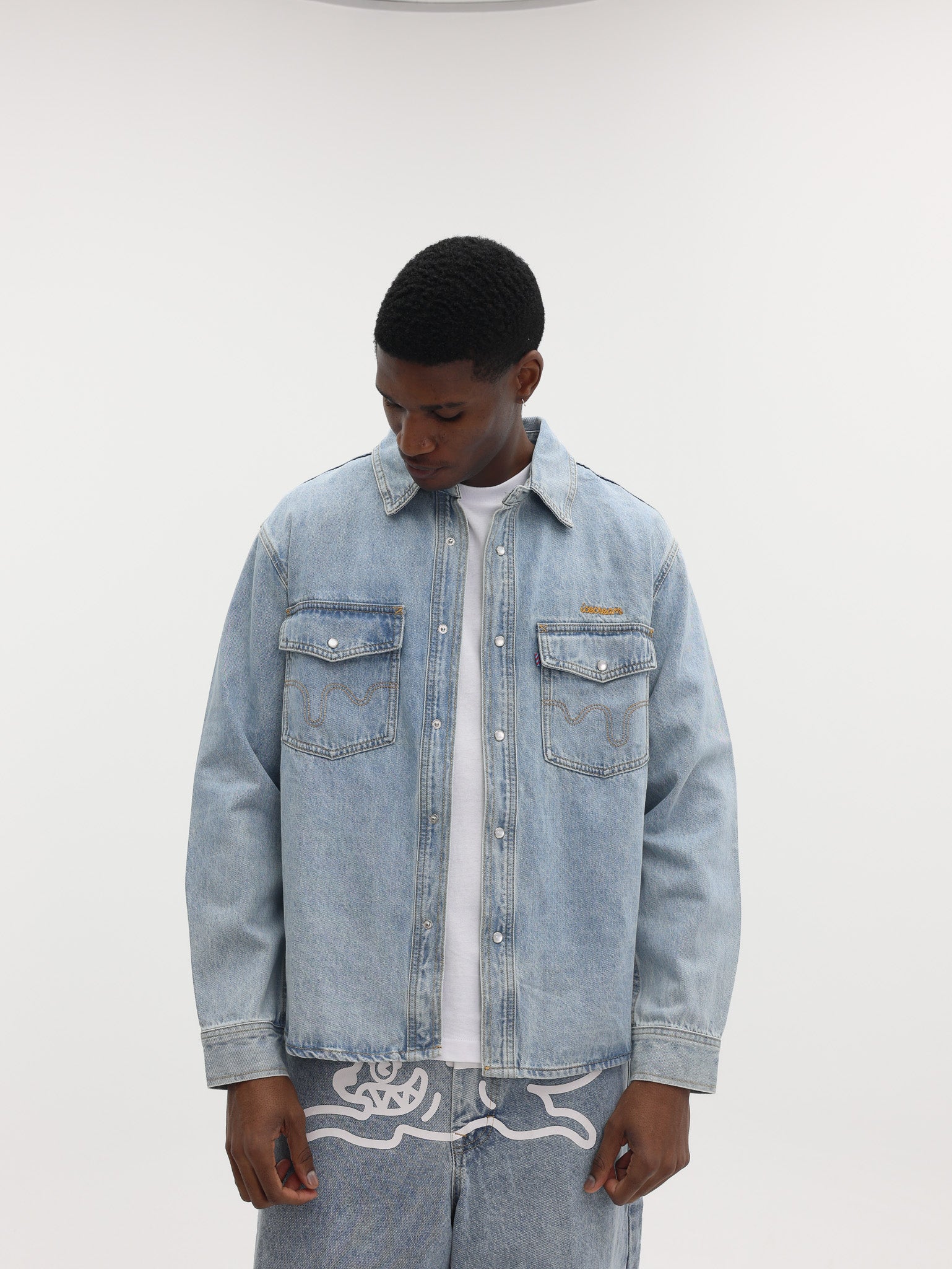 Ice Cream Denim Jacket Chain Stitch Blue