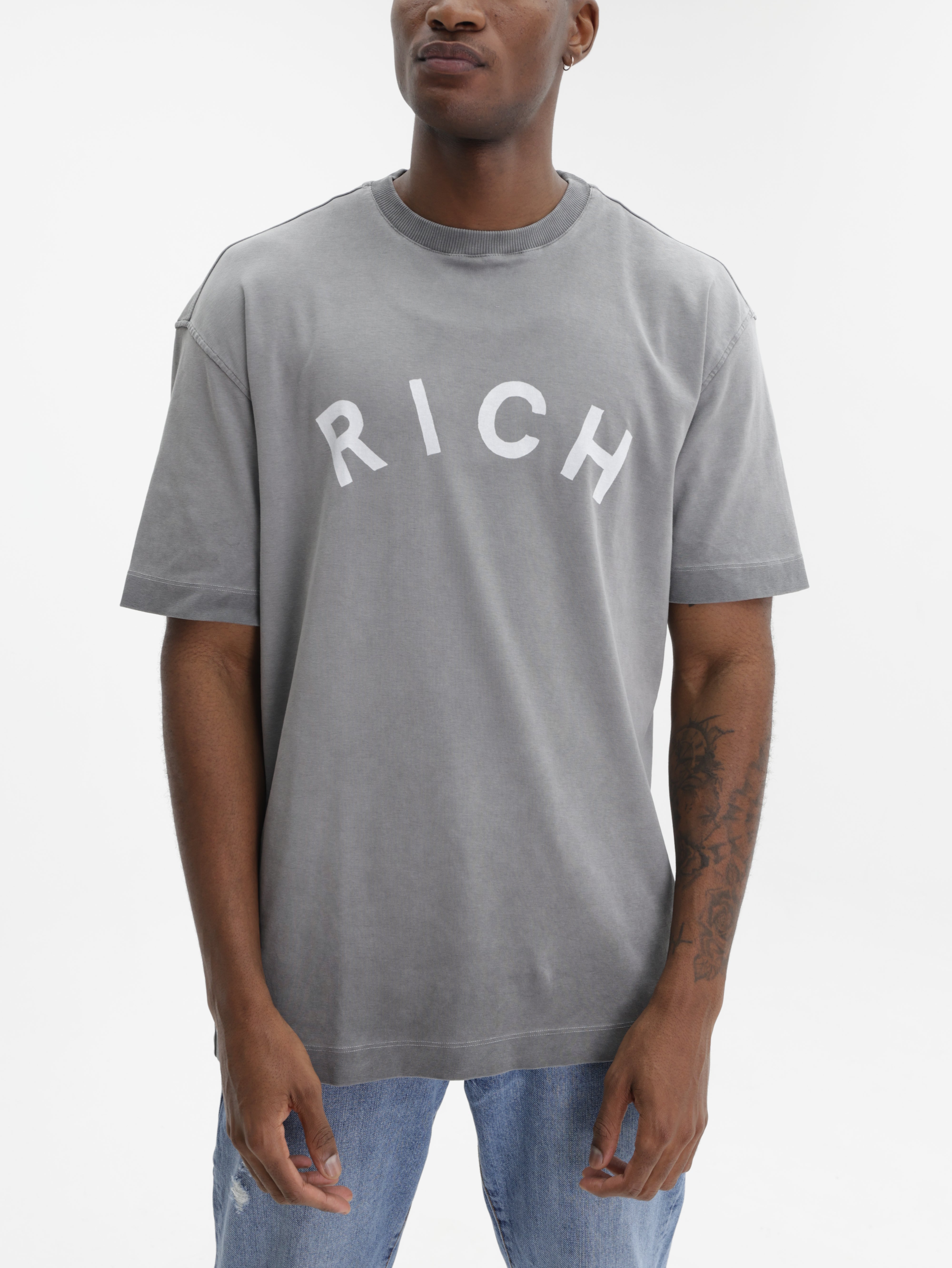 John Richmond T-Shirt White Logo Print Grey
