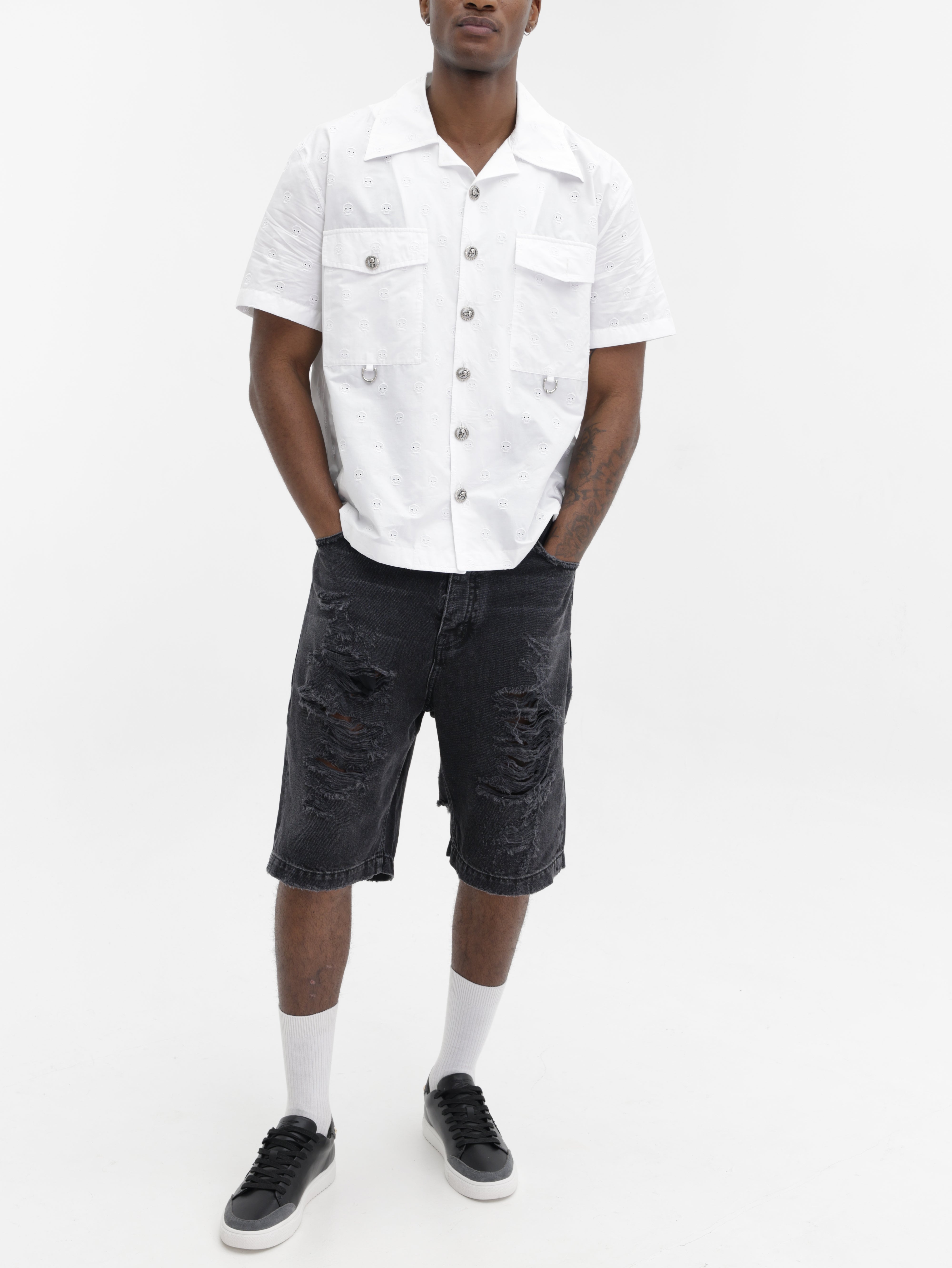 John Richmond Shirt Skull Embossed White