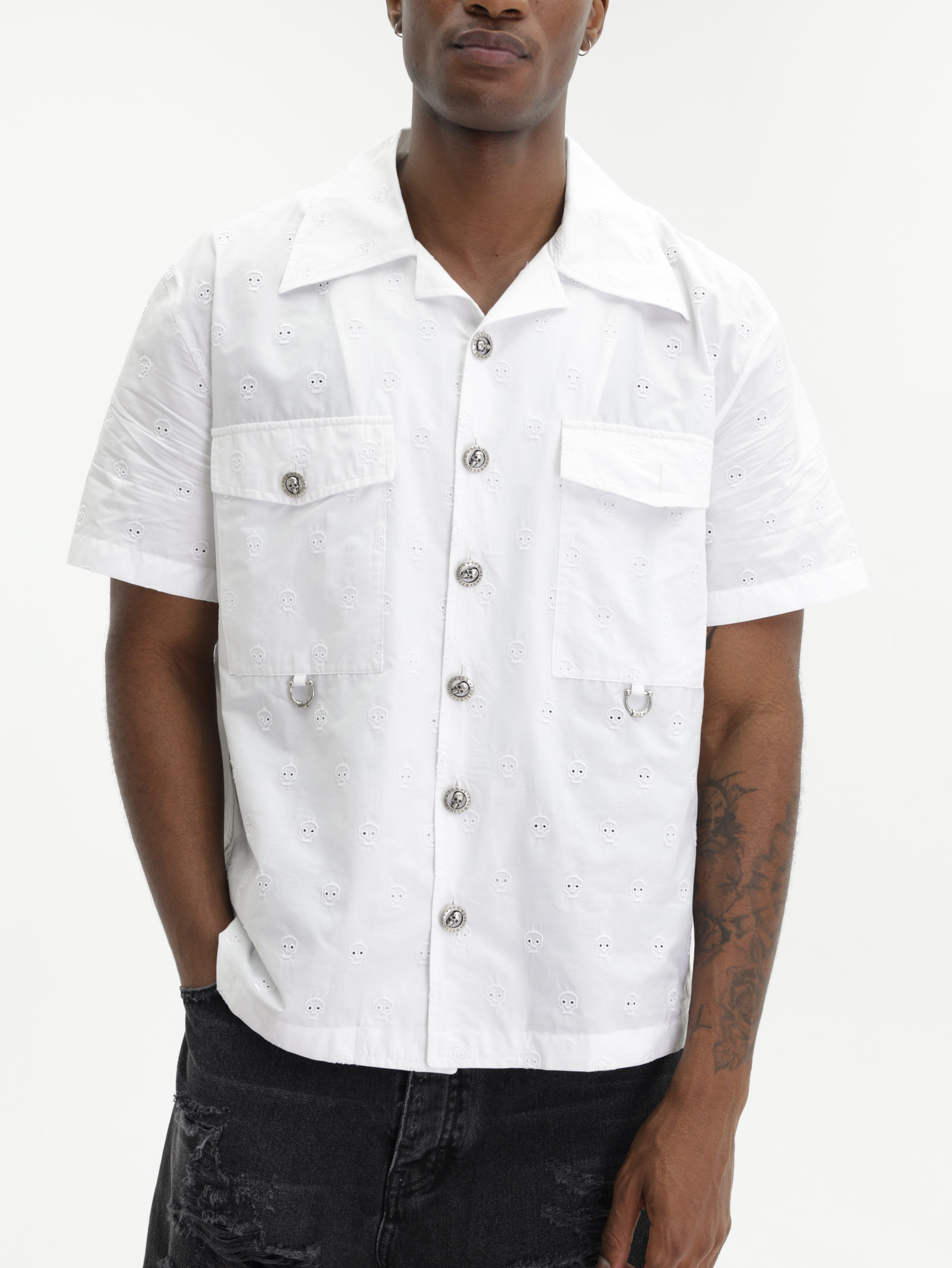 John Richmond Shirt Skull Embossed White