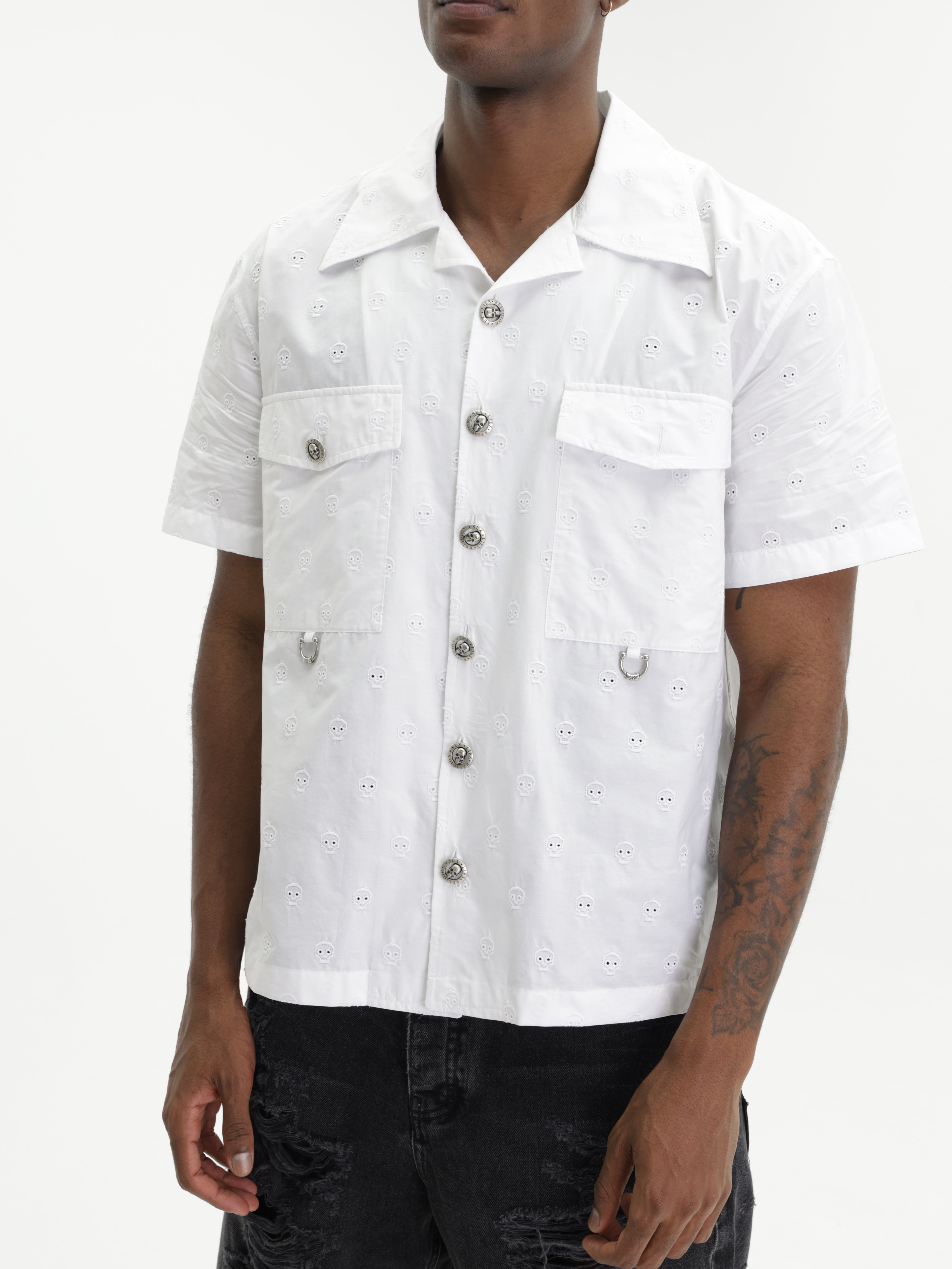 John Richmond Shirt Skull Embossed White