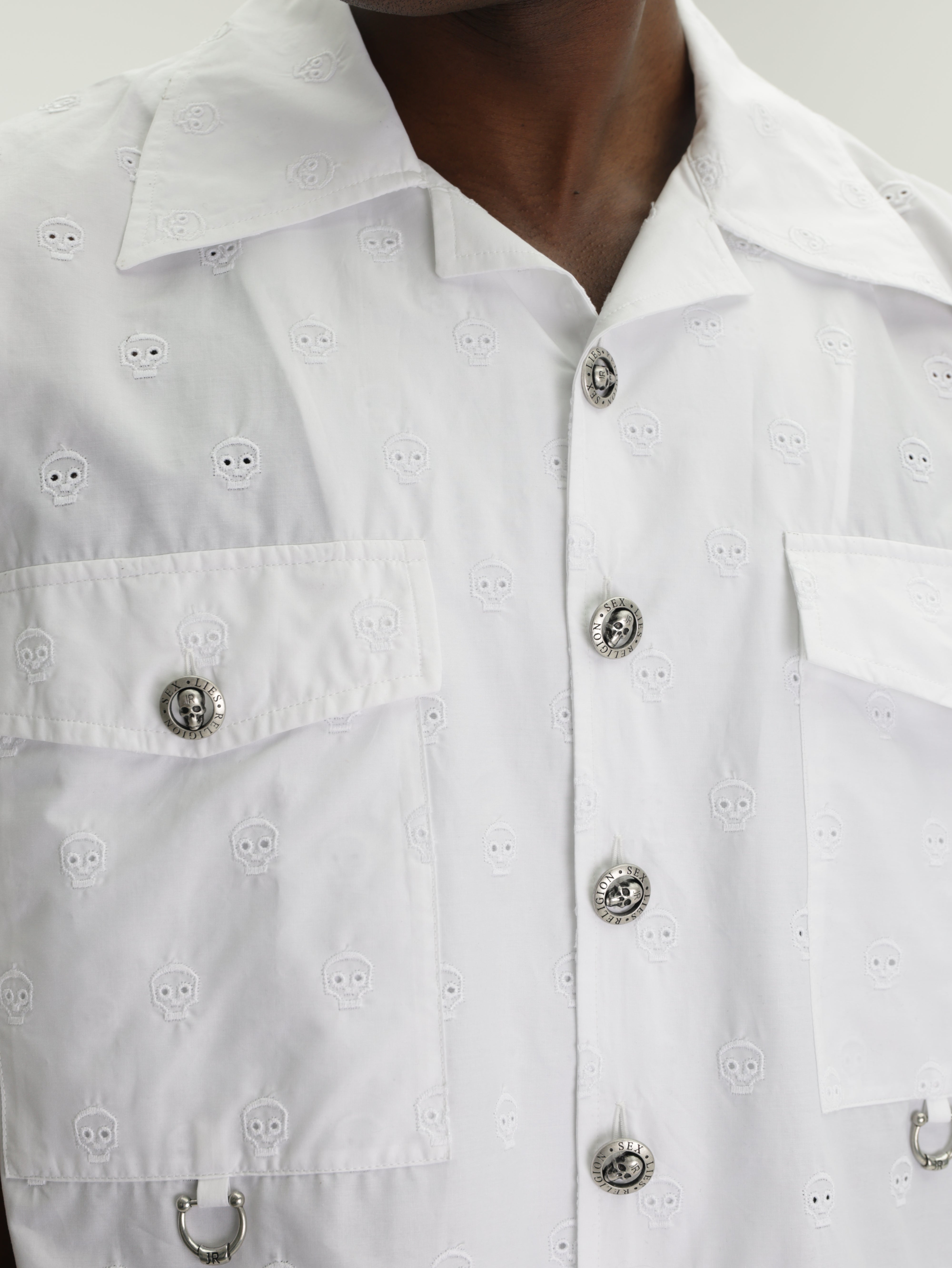 John Richmond Shirt Skull Embossed White