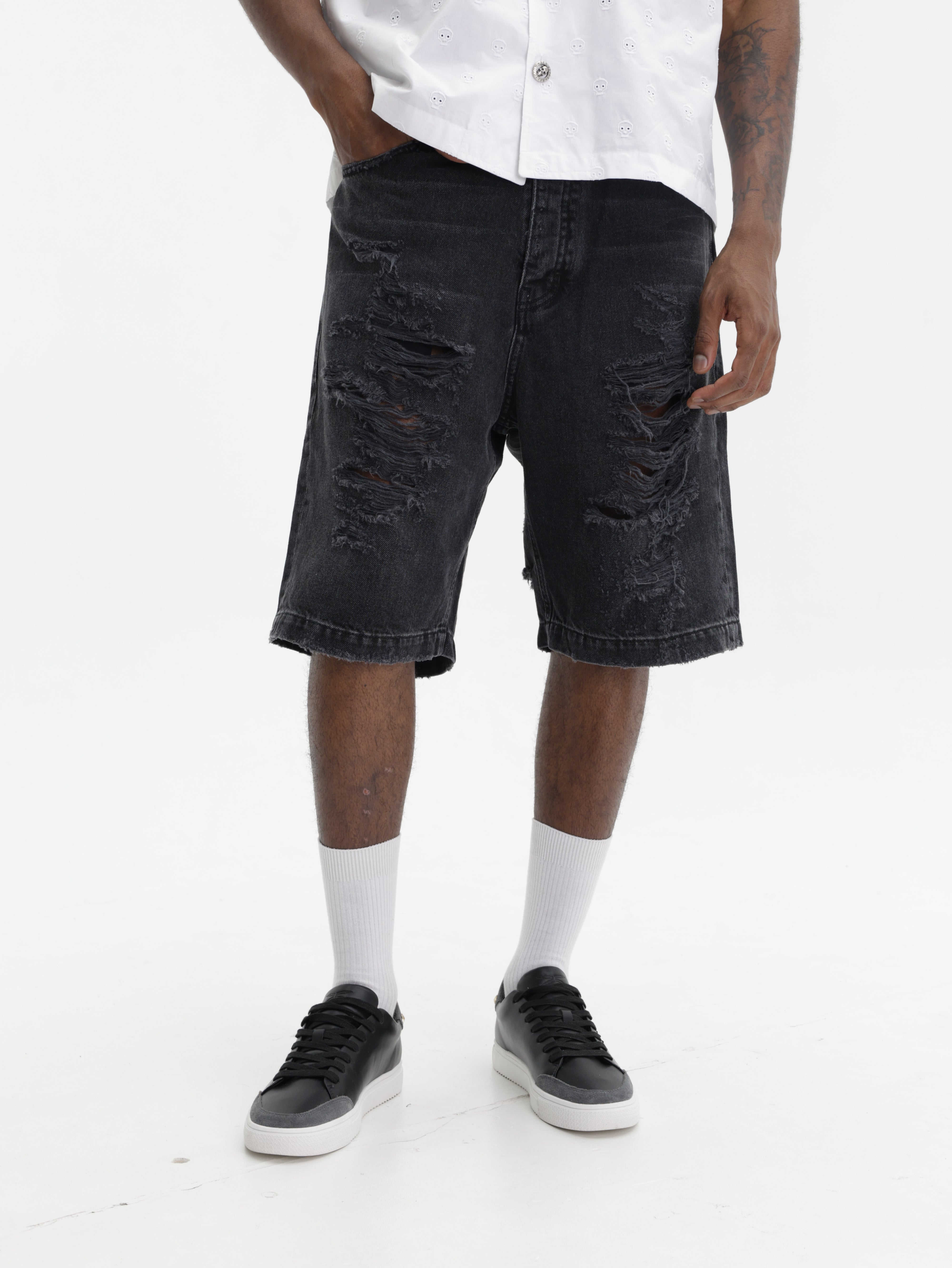 John Richmond Shorts Ripped Thigh Black