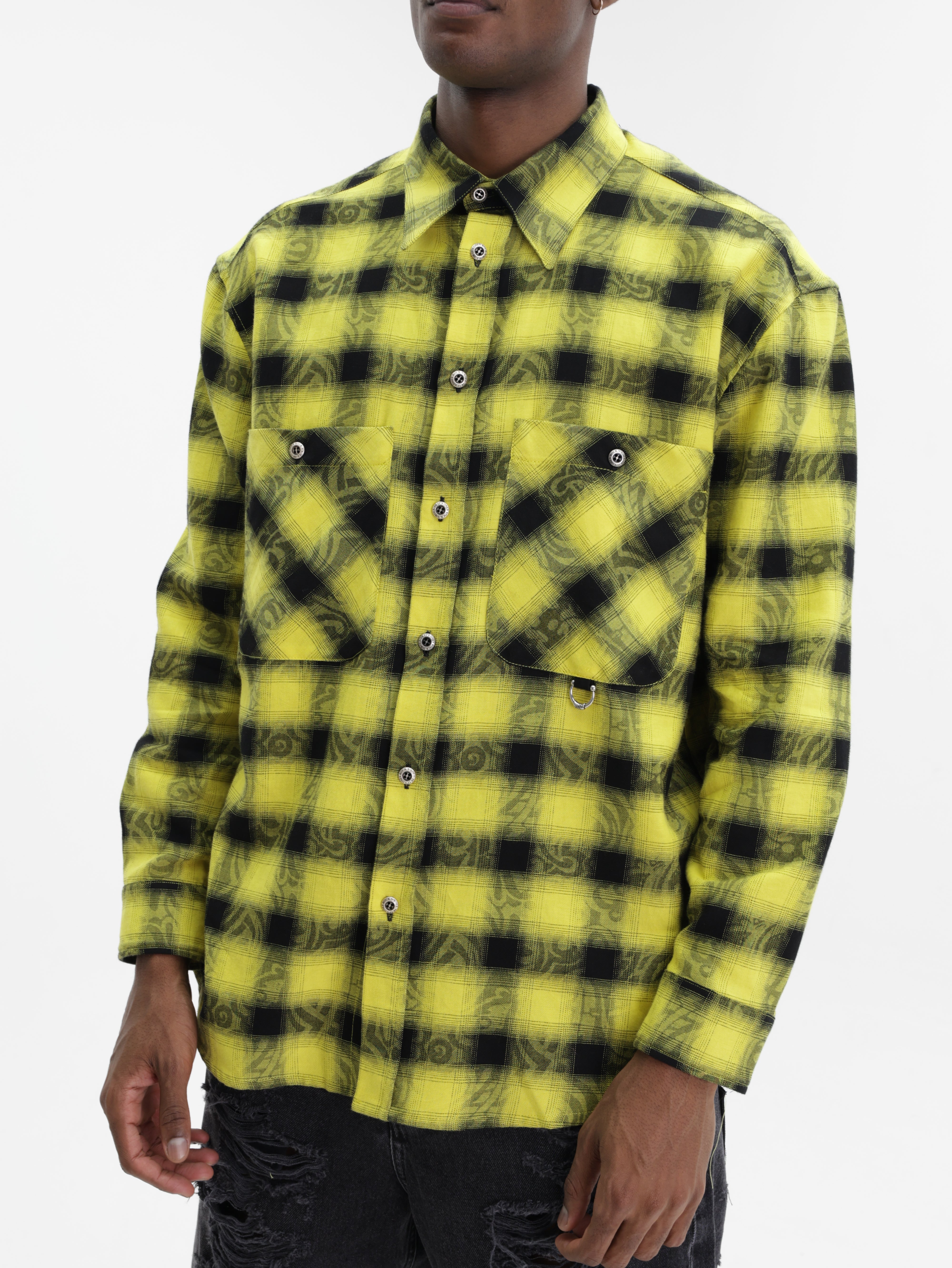 John Richmond Shirt Checkered Button Yellow/Black