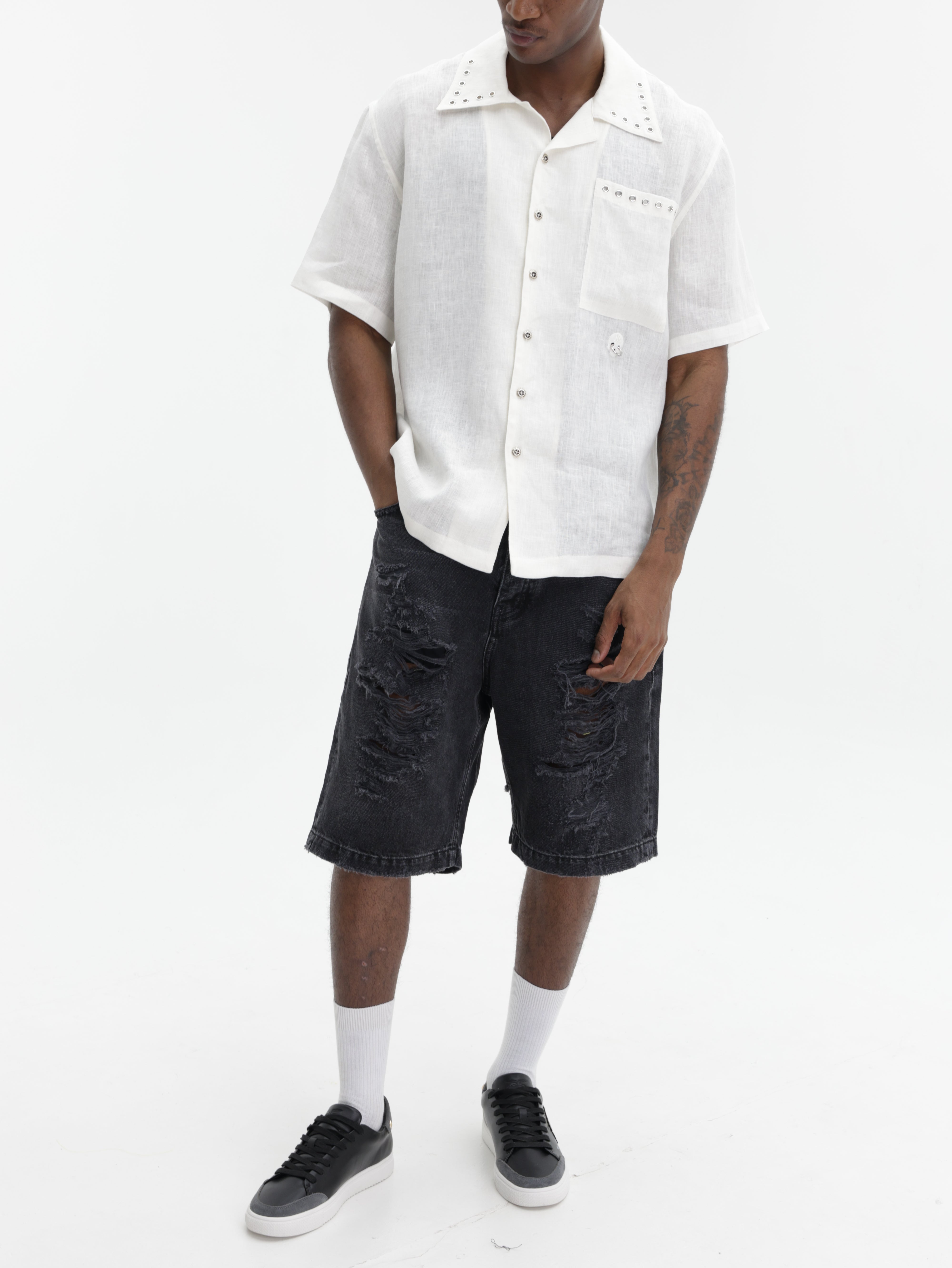 John Richmond Shirt Silver Holed Collar White