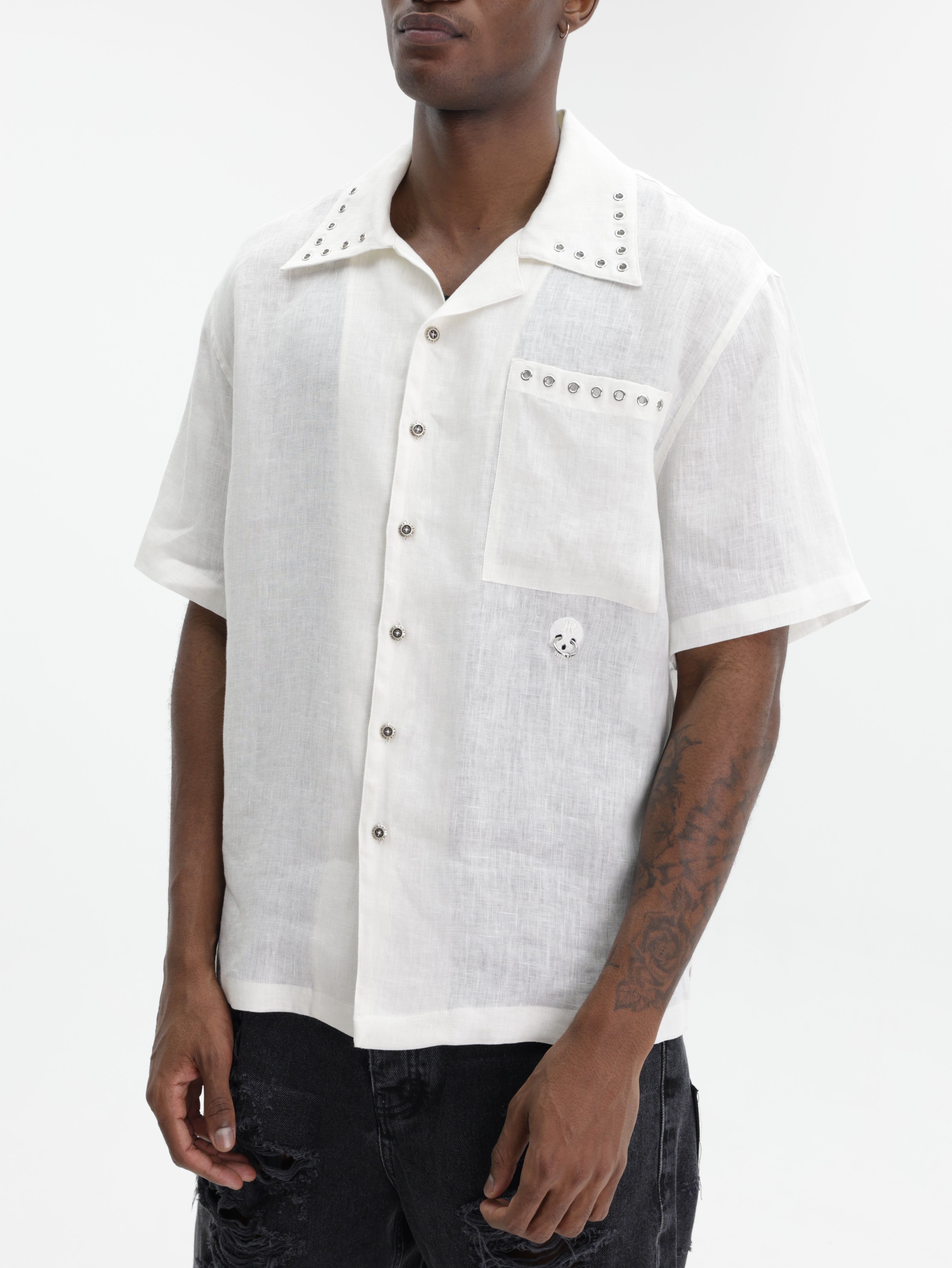 John Richmond Shirt Silver Holed Collar White