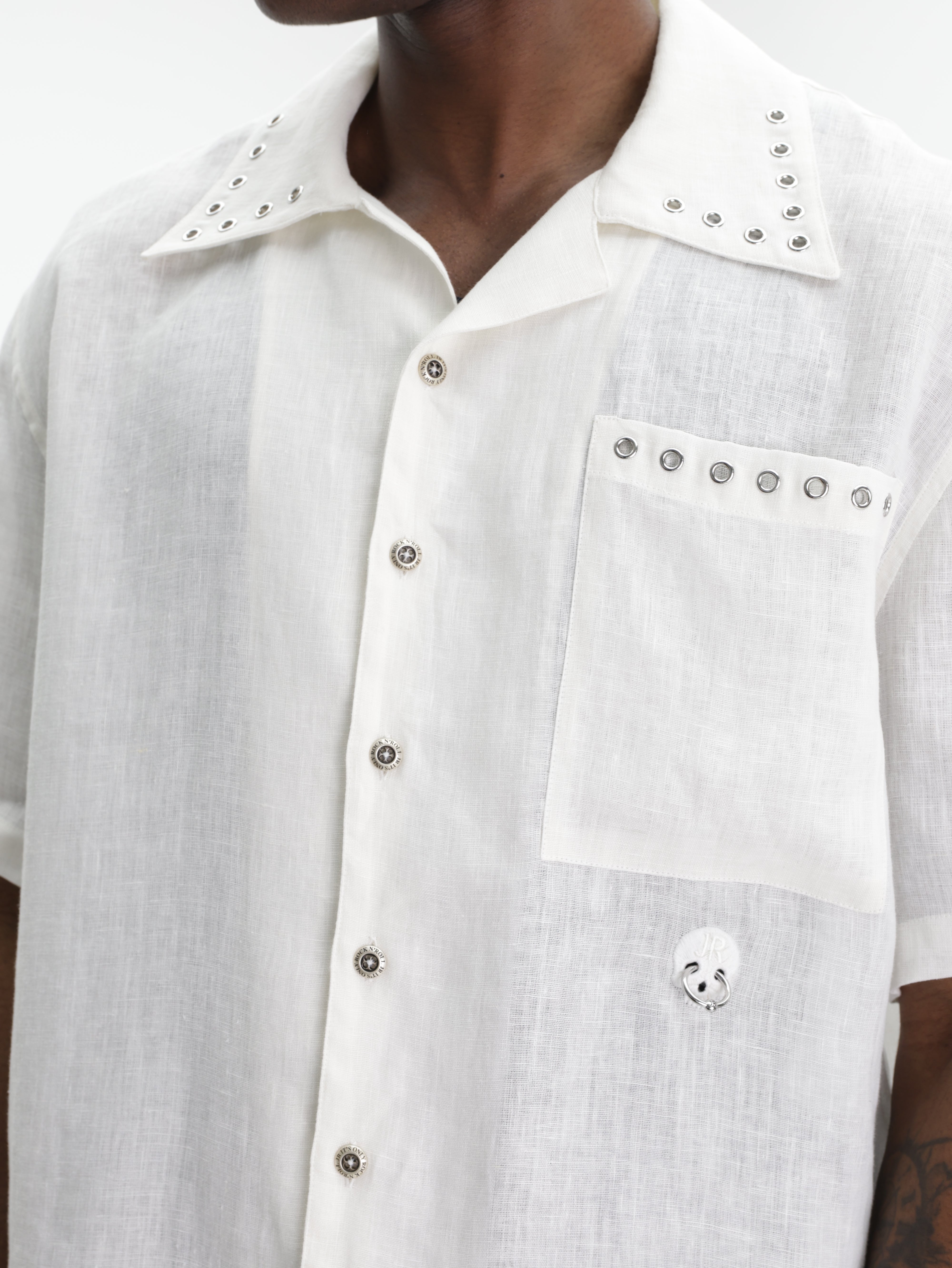 John Richmond Shirt Silver Holed Collar White