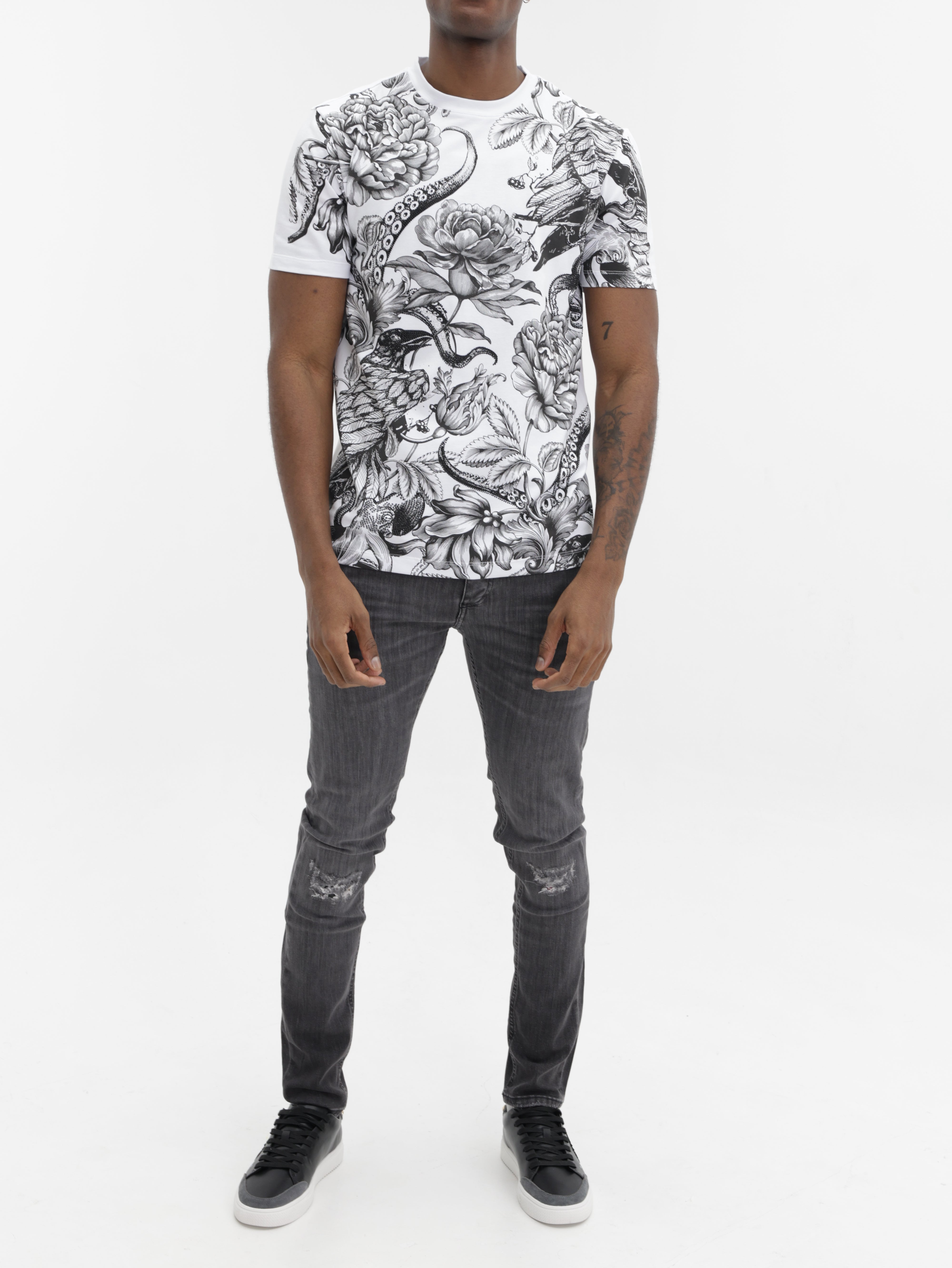 John Richmond T-Shirt Floral Print White Multi