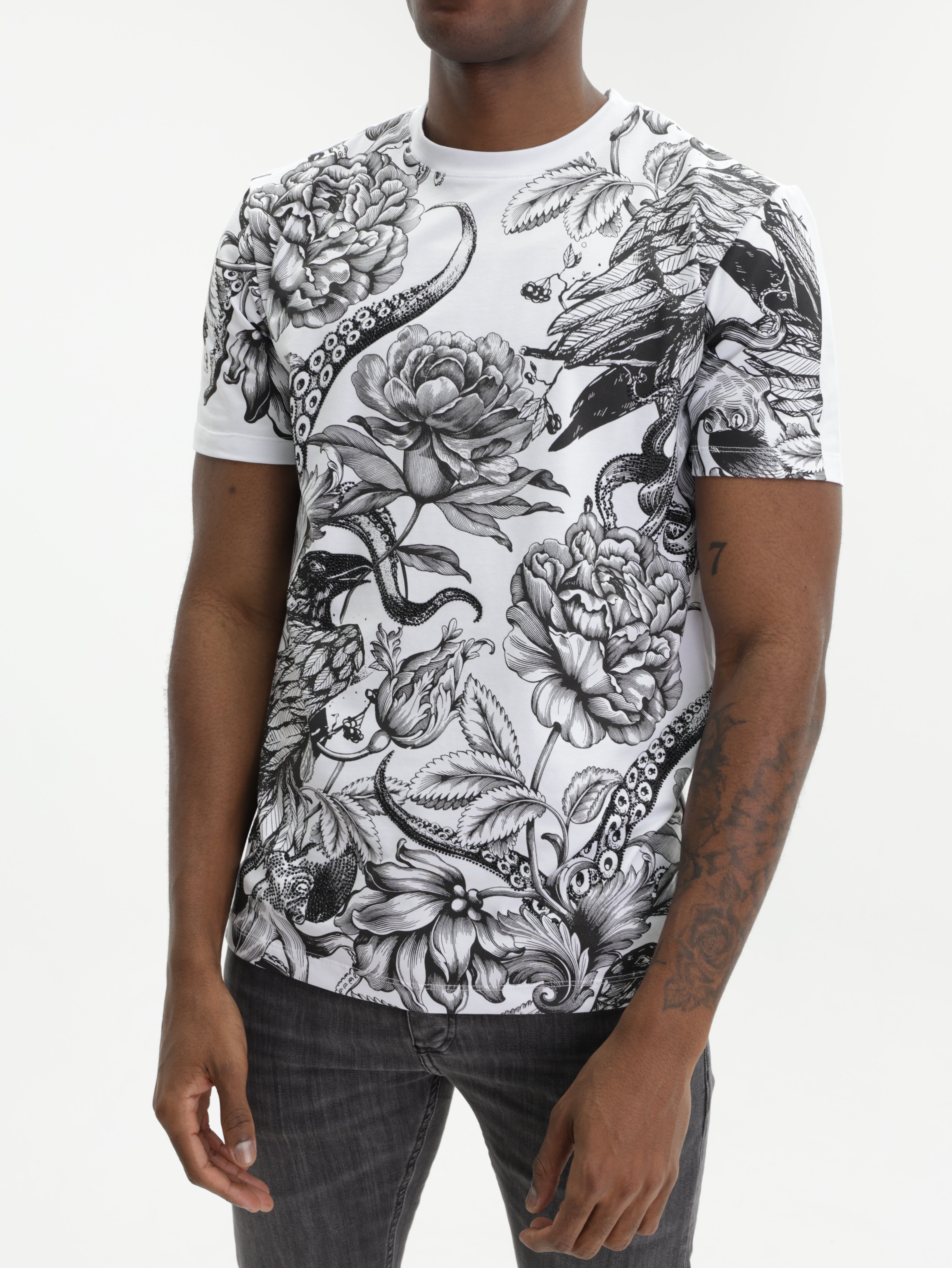John Richmond T-Shirt Floral Print White Multi