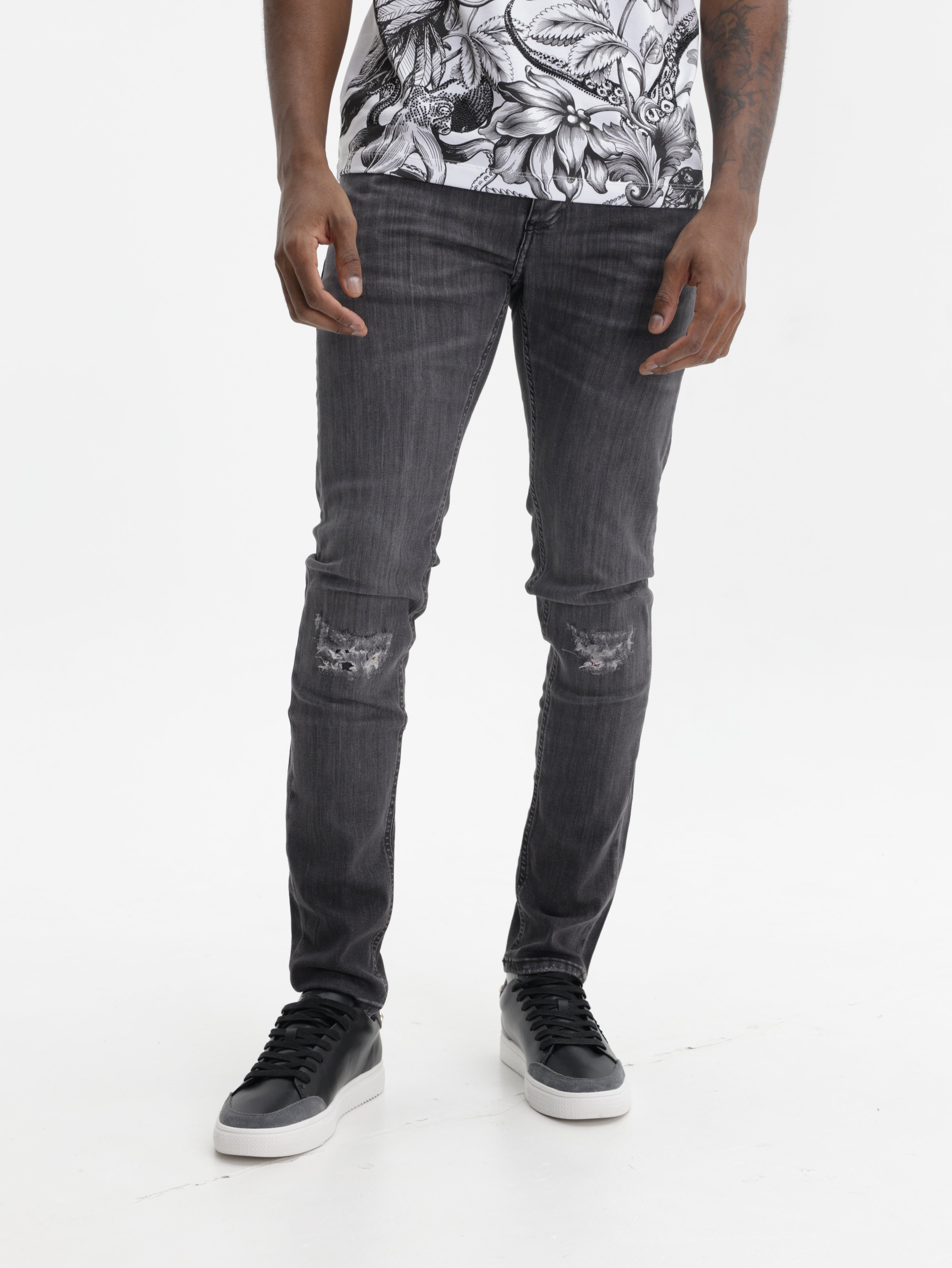 John Richmond Jeans Knee Ripped Charcoal