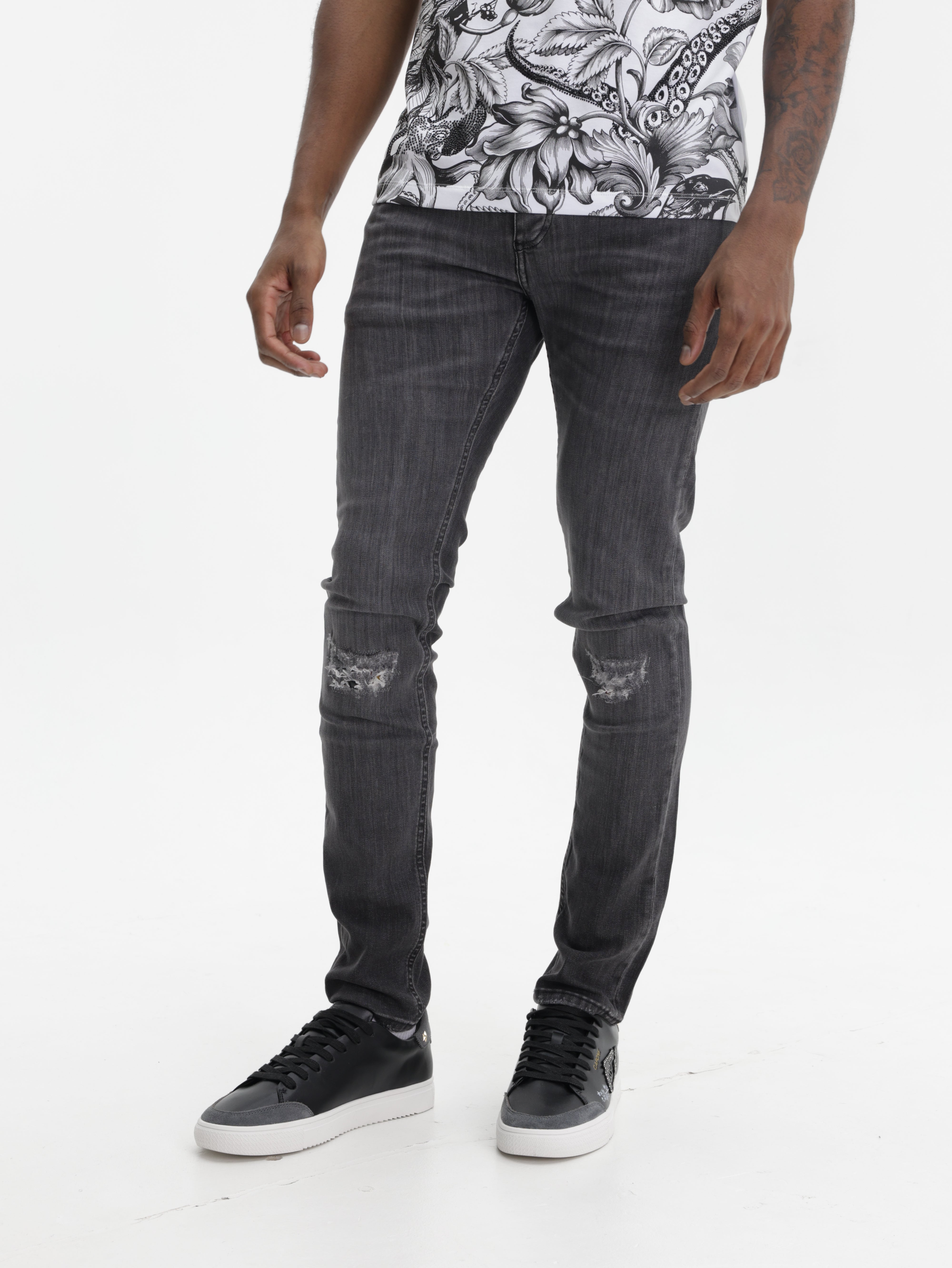 John Richmond Jeans Knee Ripped Charcoal