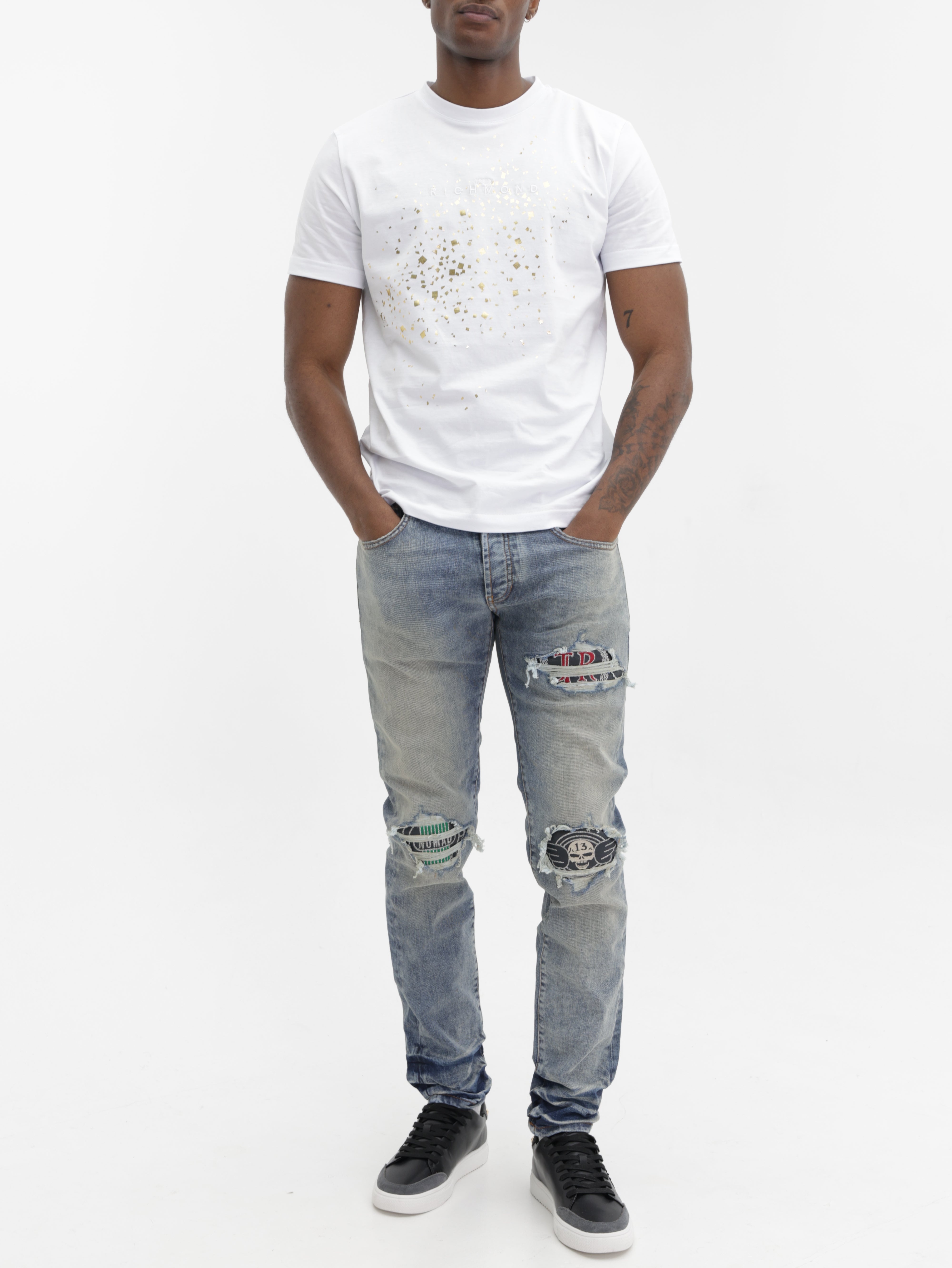 John Richmond T-Shirt Gold Burst Dust White