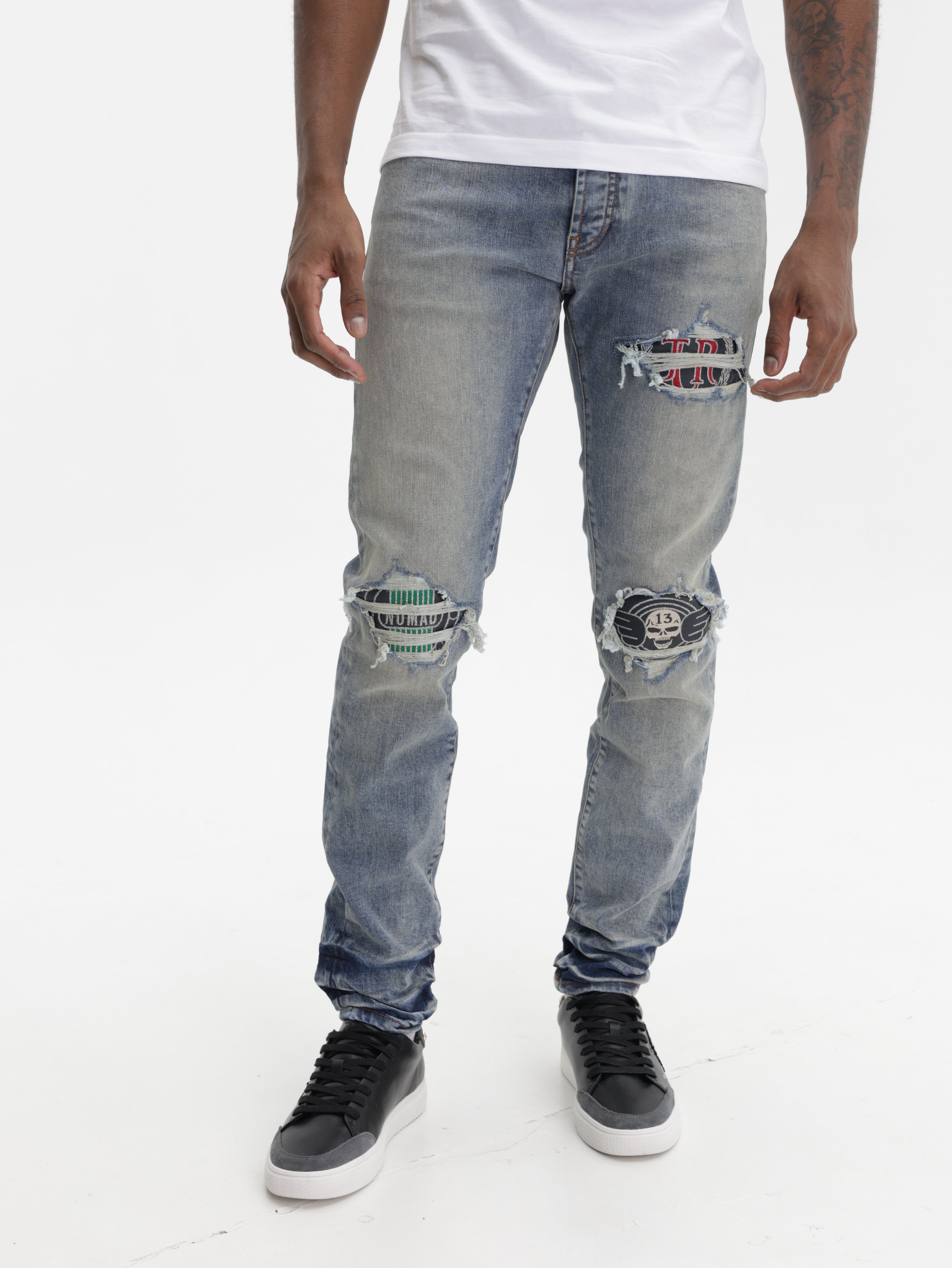 John Richmond Jeans Knee Skull Patch Denim
