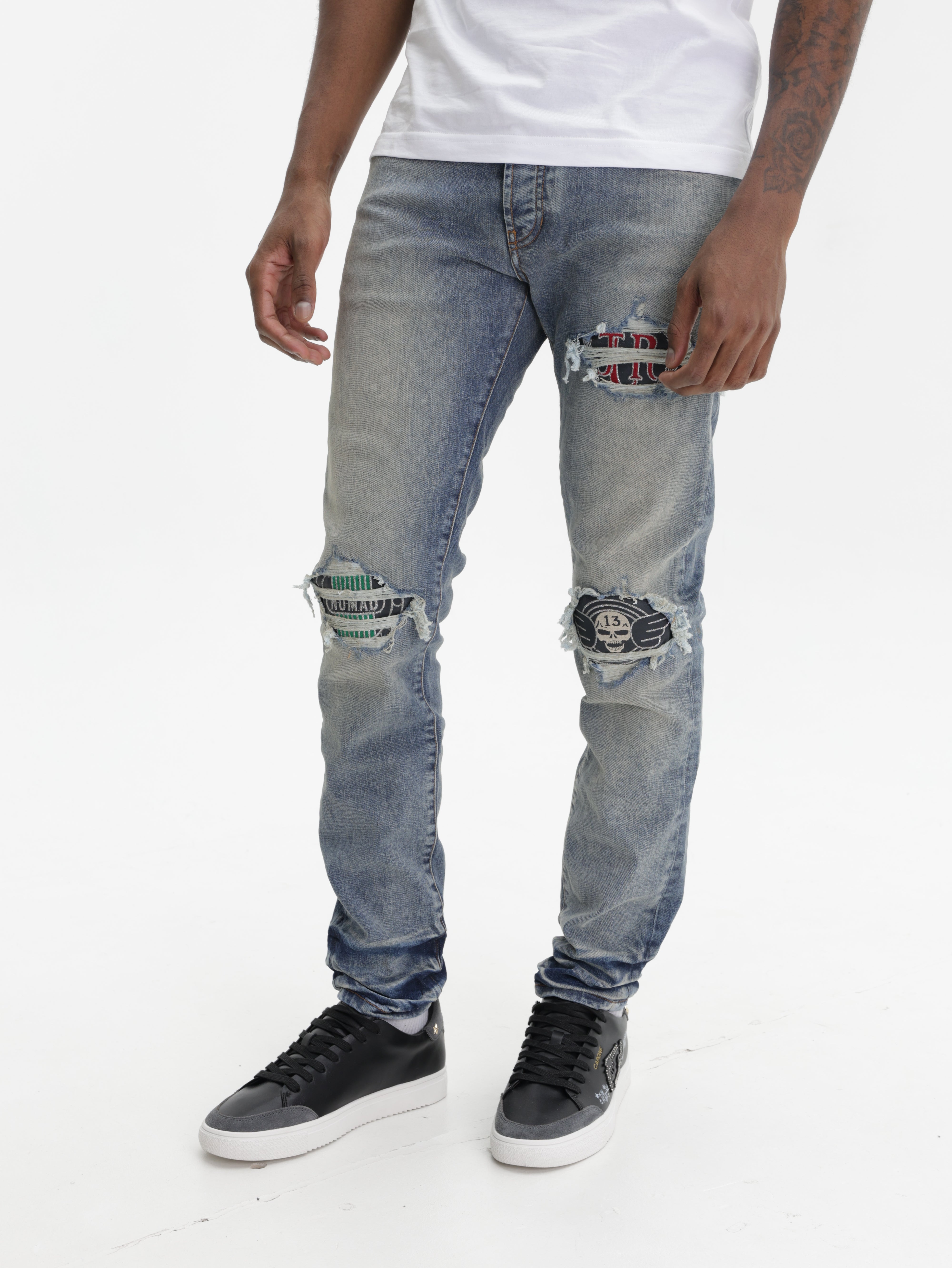 John Richmond Jeans Knee Skull Patch Denim