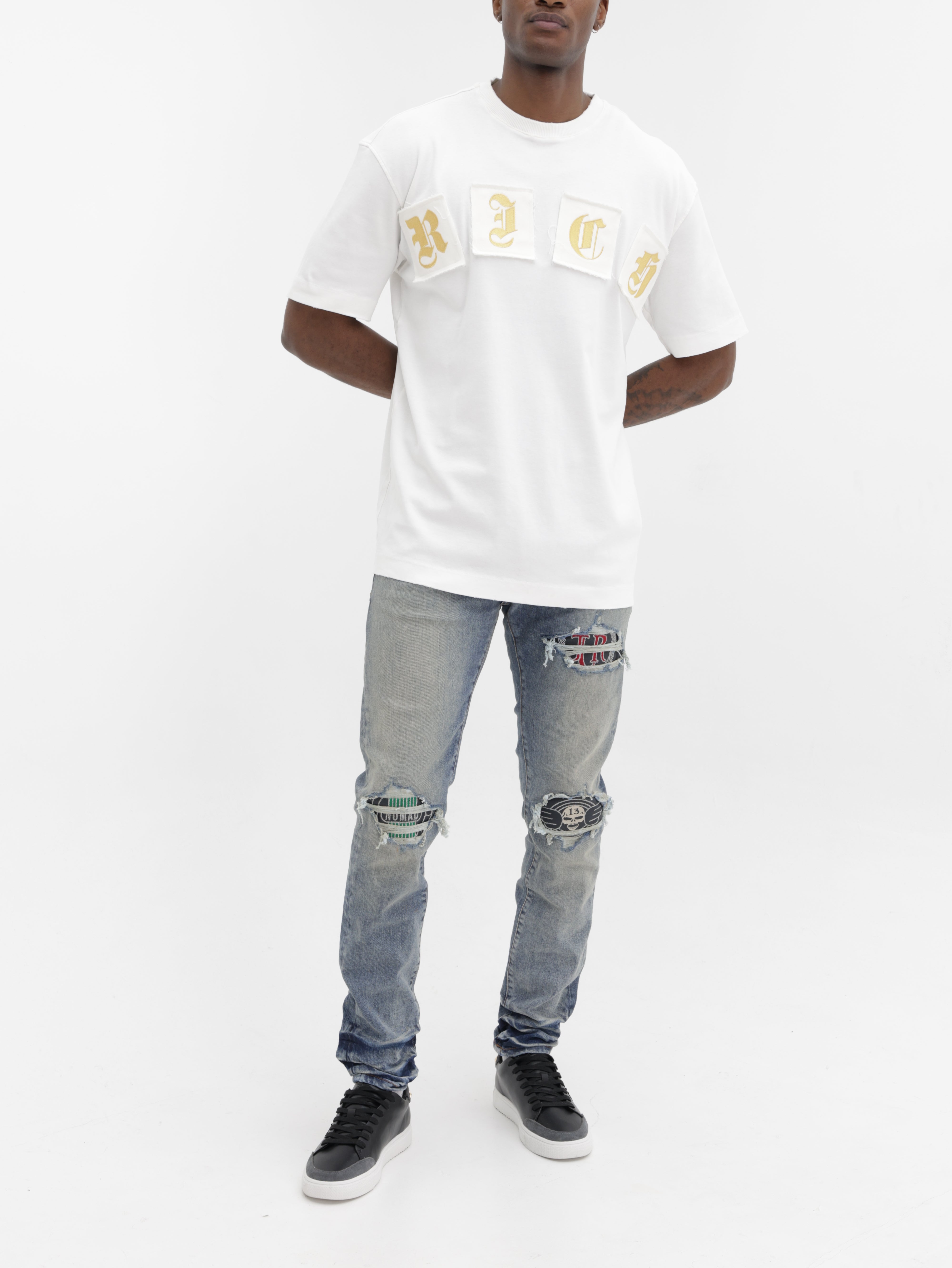 John Richmond Jeans Knee Skull Patch Denim