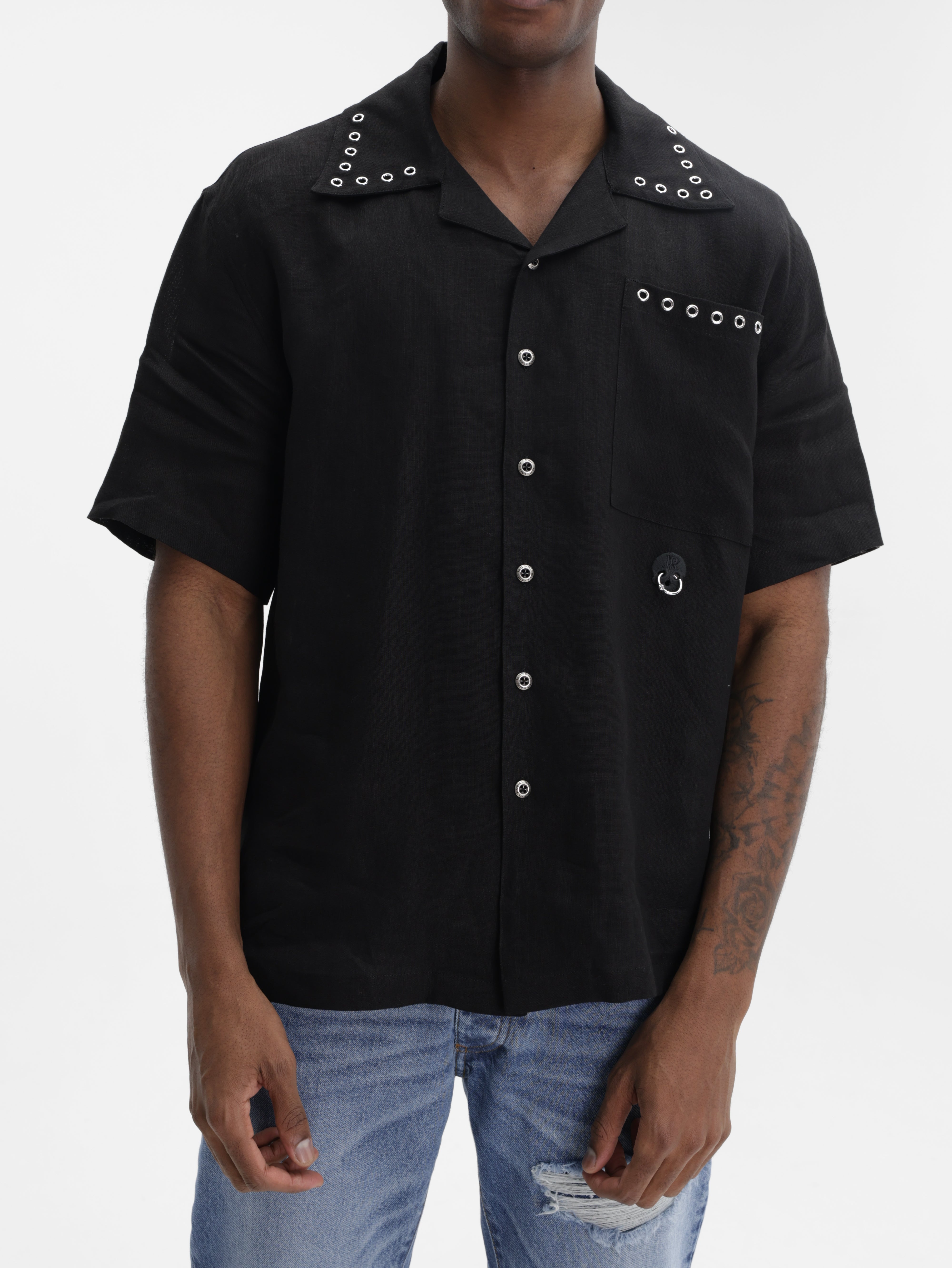 John Richmond Shirt Silver Holed Collar Black