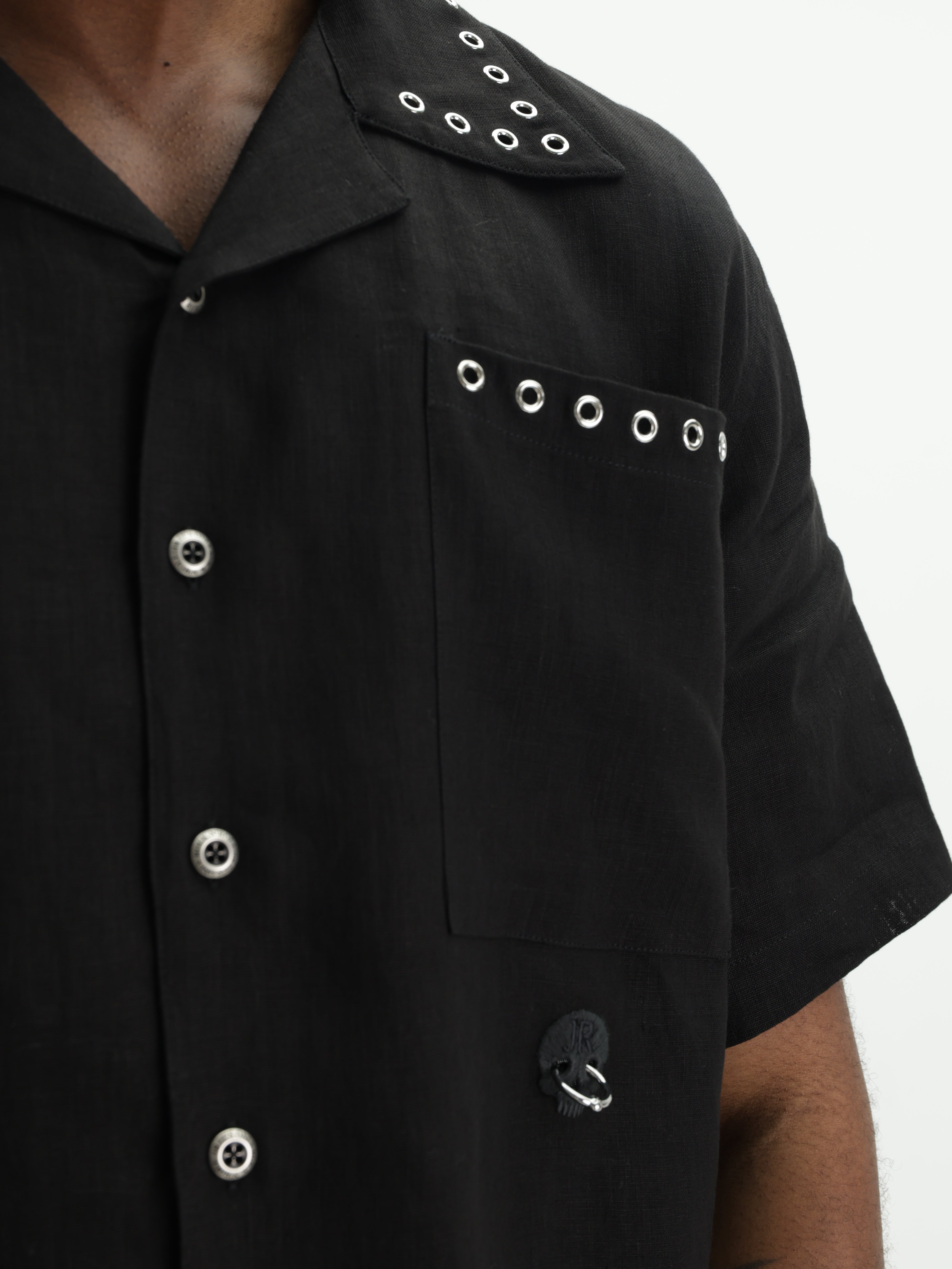 John Richmond Shirt Silver Holed Collar Black