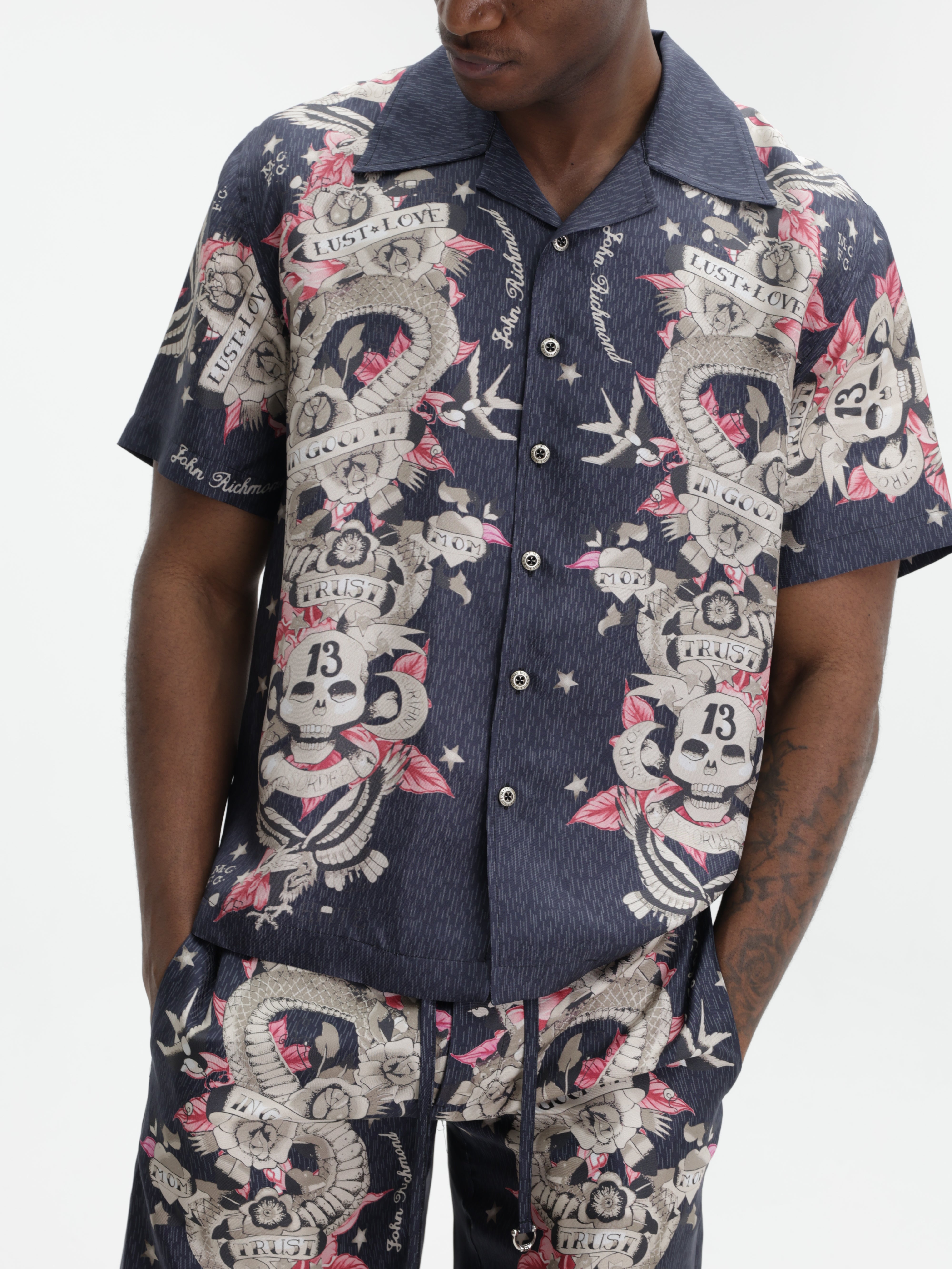 John Richmond Shirt Pink Graphics Navy Multi