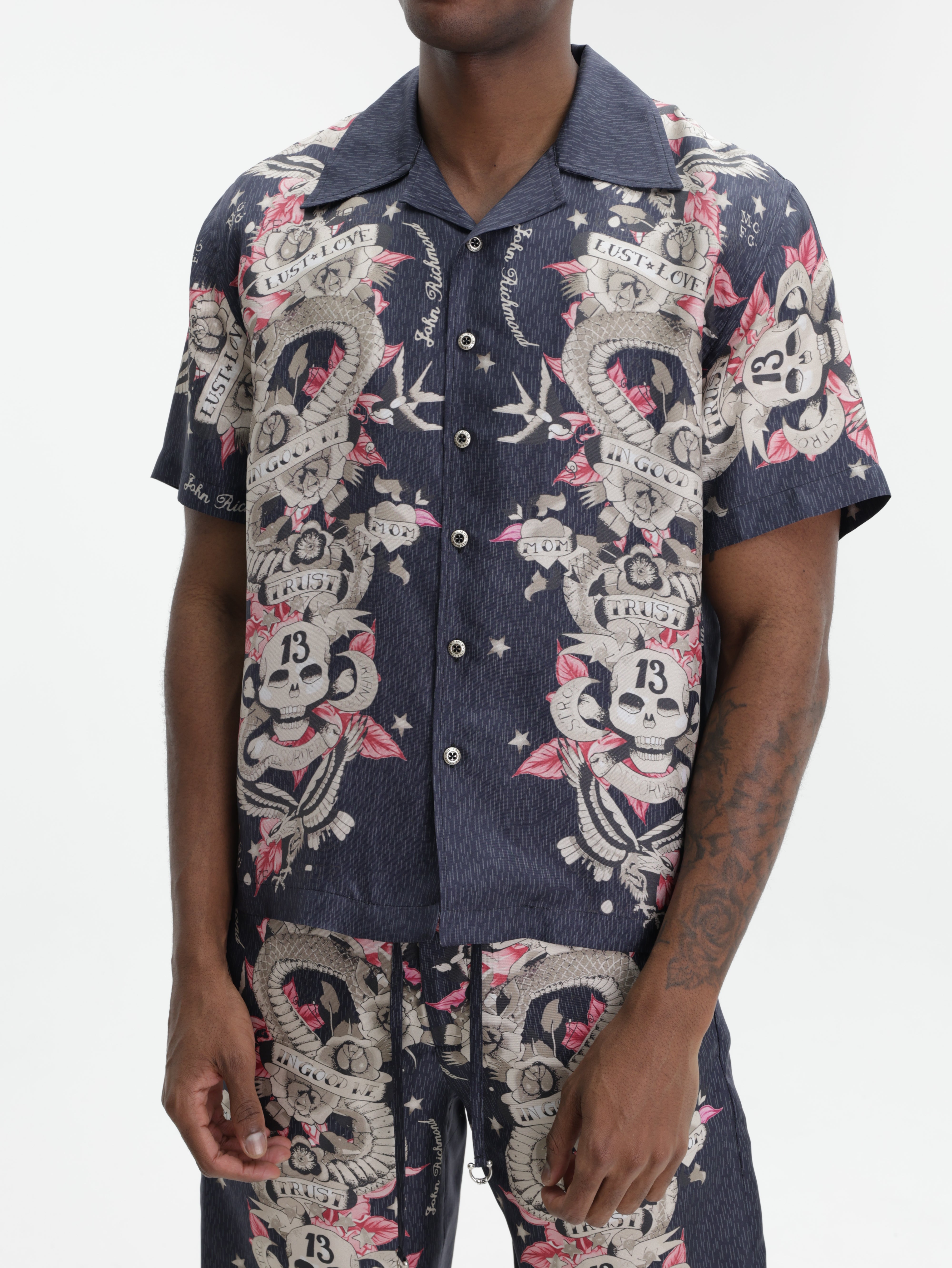 John Richmond Shirt Pink Graphics Navy Multi