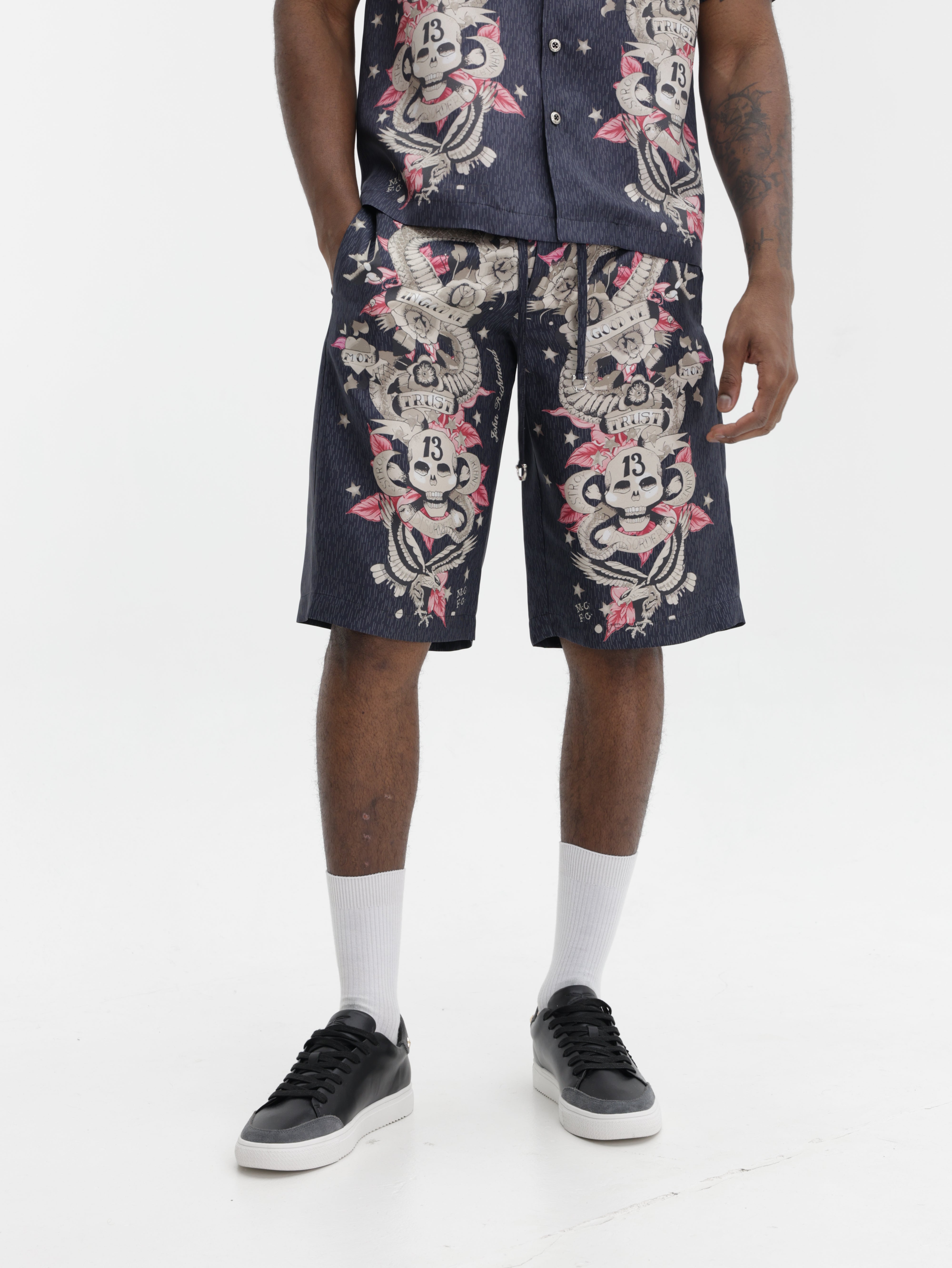 John Richmond Shorts Pink Graphics Navy Multi