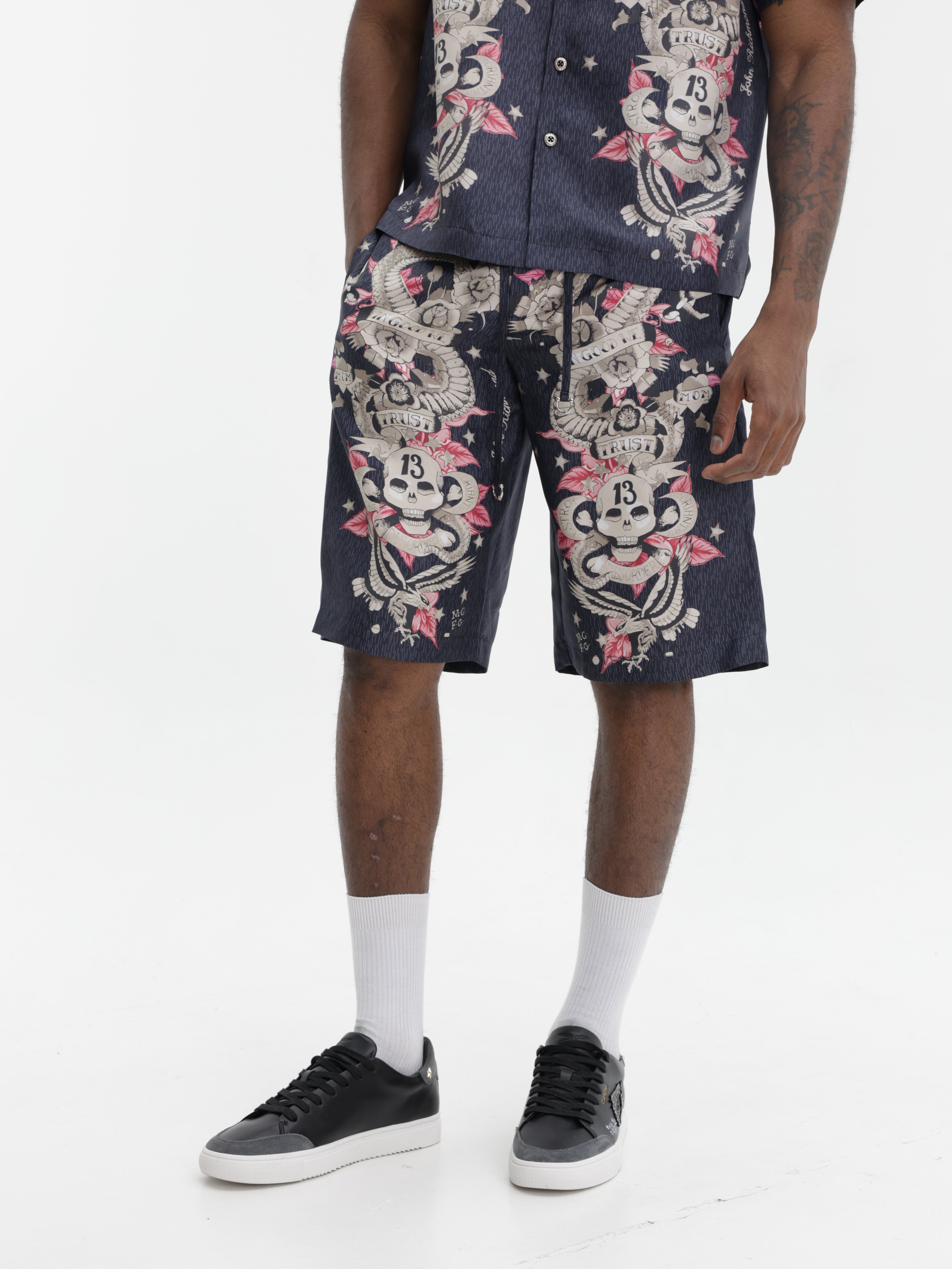 John Richmond Shorts Pink Graphics Navy Multi