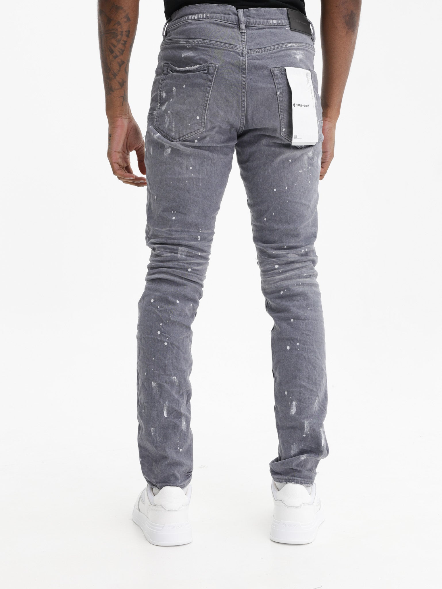Purple Jeans Worn Knee Slit Grey