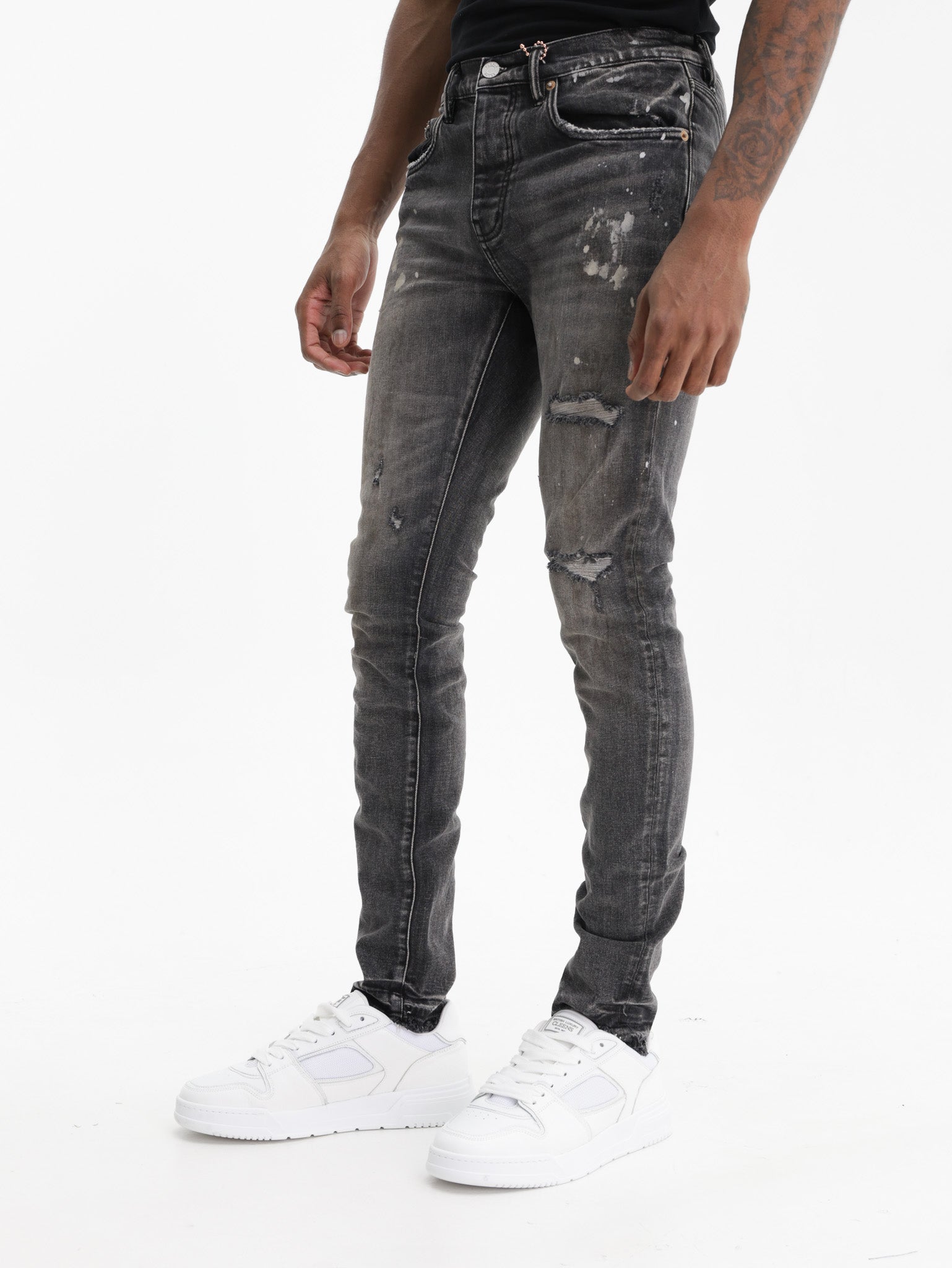 Purple Jeans Dirty Vintage White Paint Black
