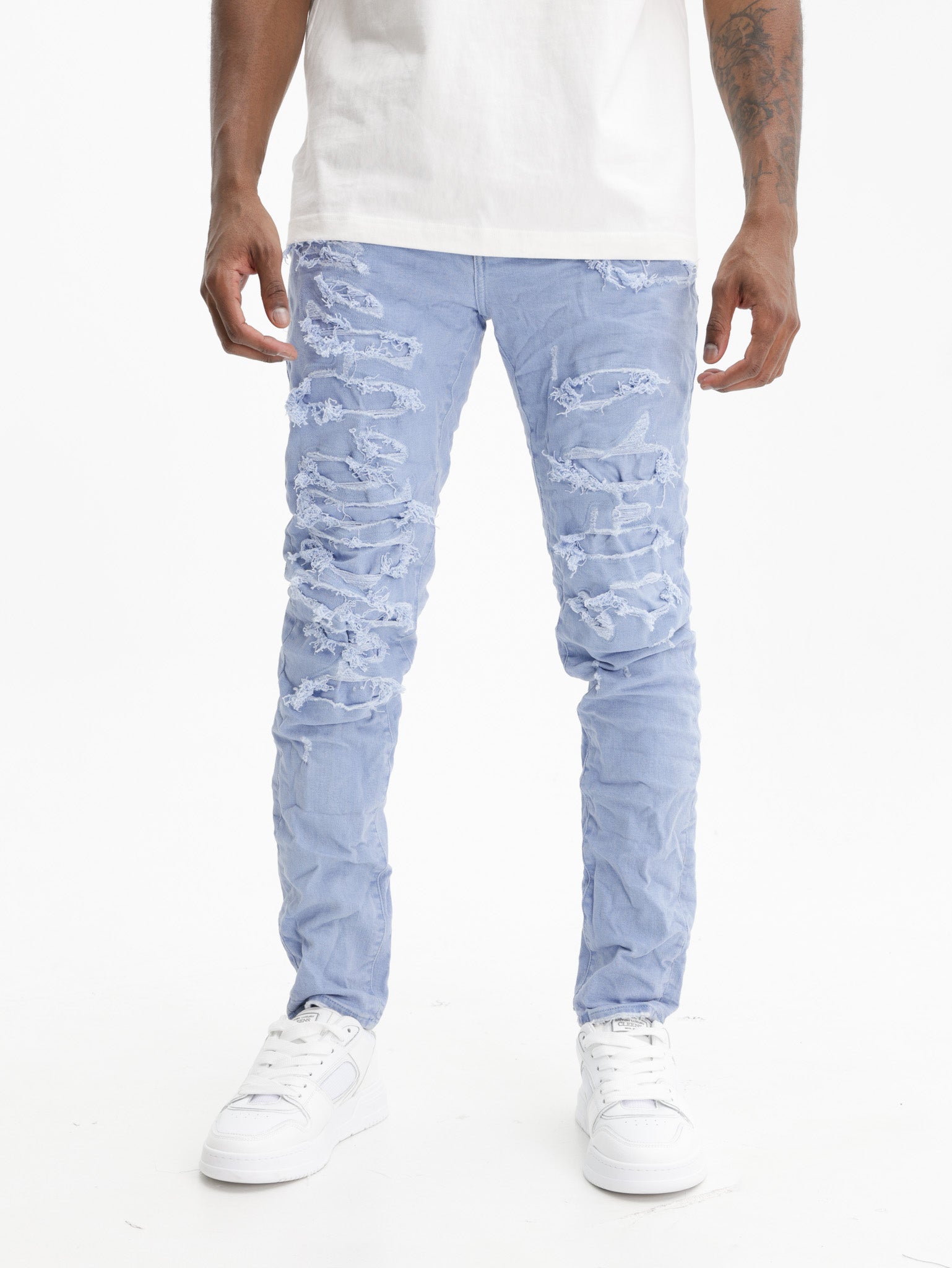 Purple Jeans Overdye Blowout Repair Blue