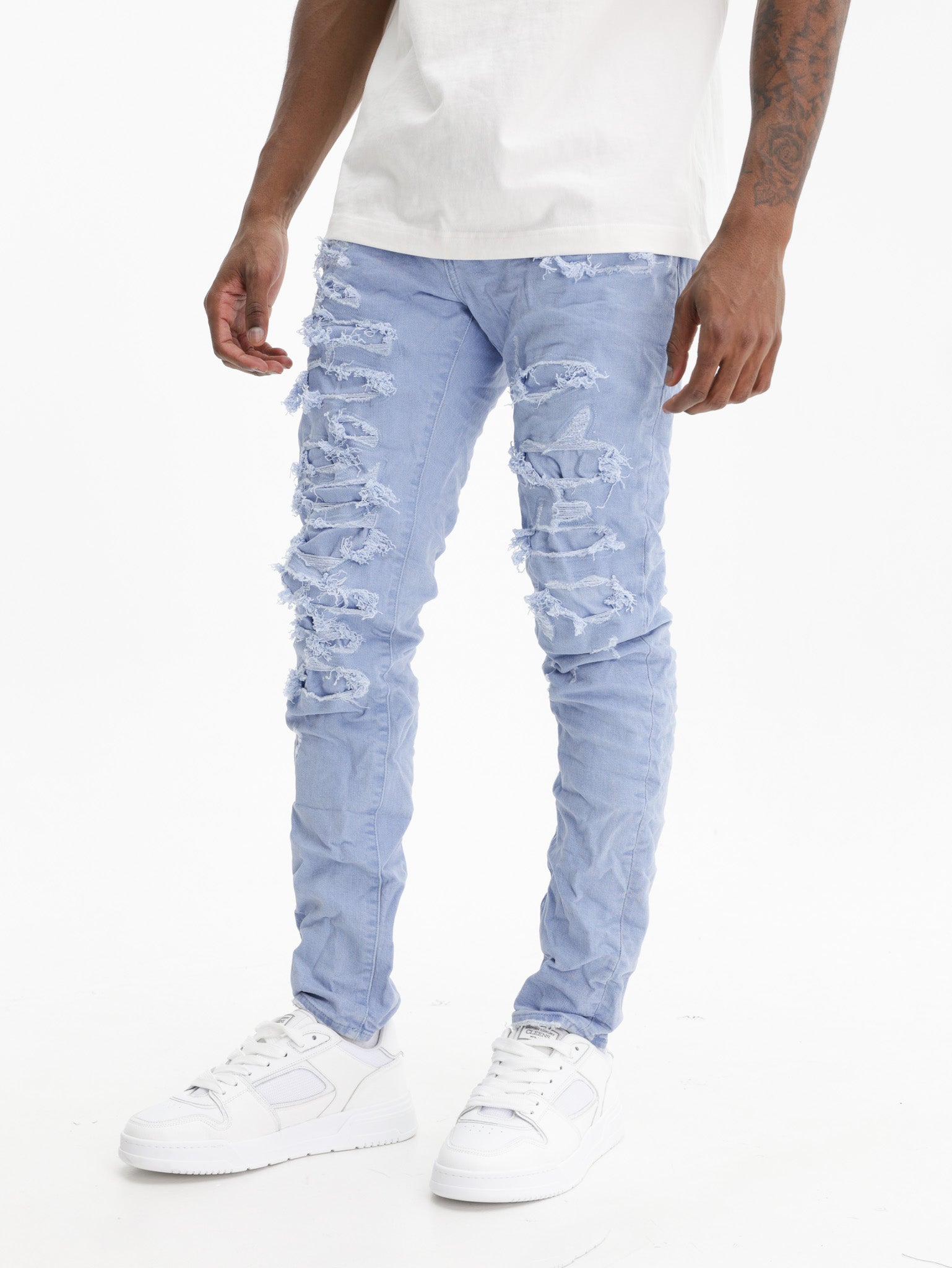 Purple Jeans Overdye Blowout Repair Blue