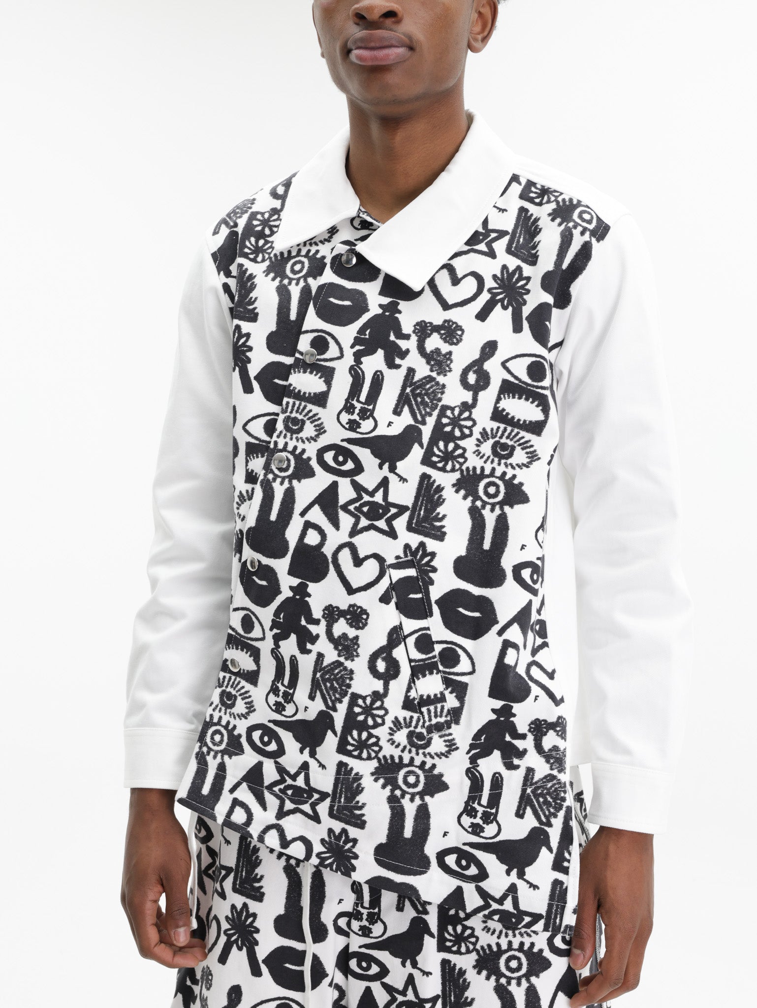 Comme Des Garcons Jacket All Over Print Collar Black/White