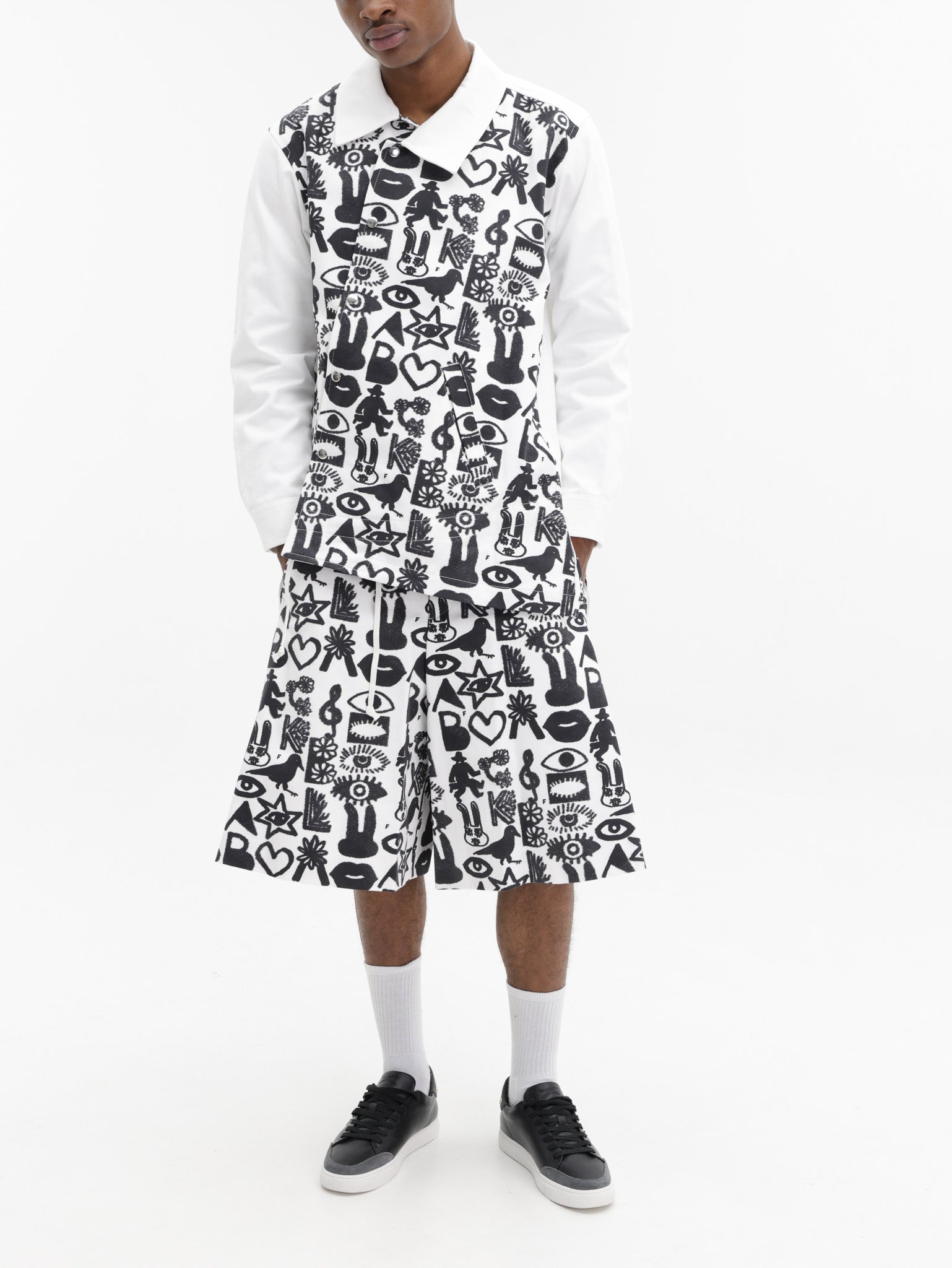 Comme Des Garcons Jacket All Over Print Collar Black/White